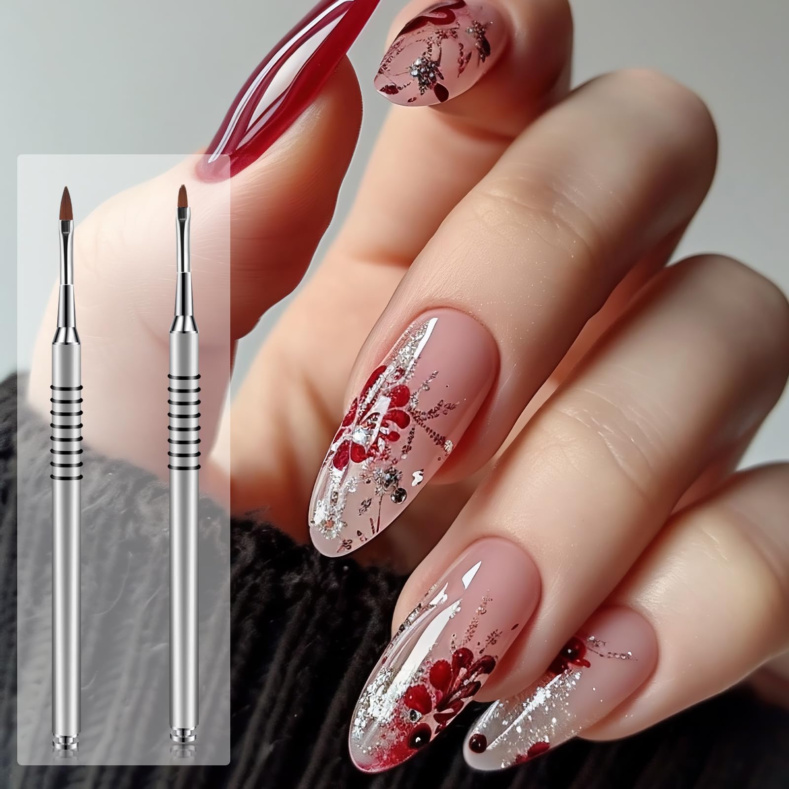 2 Pack Professional 3D Acrylic Nail Brush Set - Kolinsky Hair #2 & #4 Mini Oval Nail Art Brushes with Non-Slip Handle for Acrylic Nails, Gel Polish, Nail Extensions & Salon Manicure