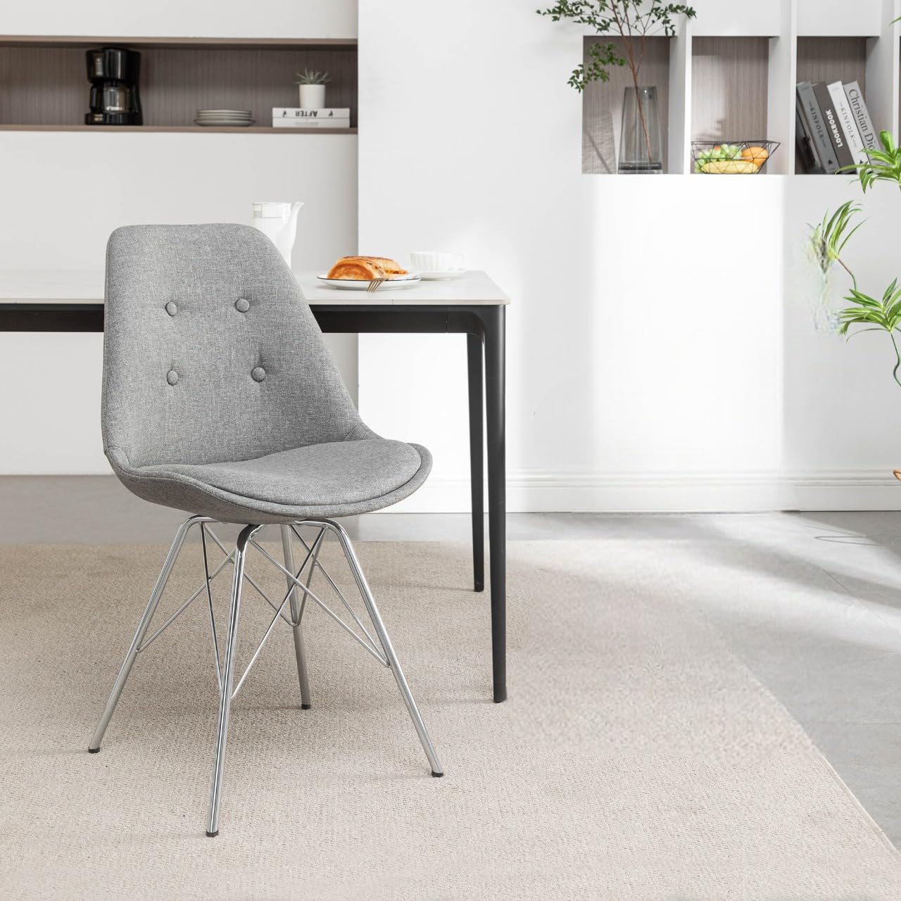 Porthos Home Modern Upholstered Dining Chair - Chrome Metal Legs & Stylish Fabric - Perfect for Living Room, Dining Room & Kitchen Furniture - Comfortable Seating for Family Gatherings & Dinner Parties