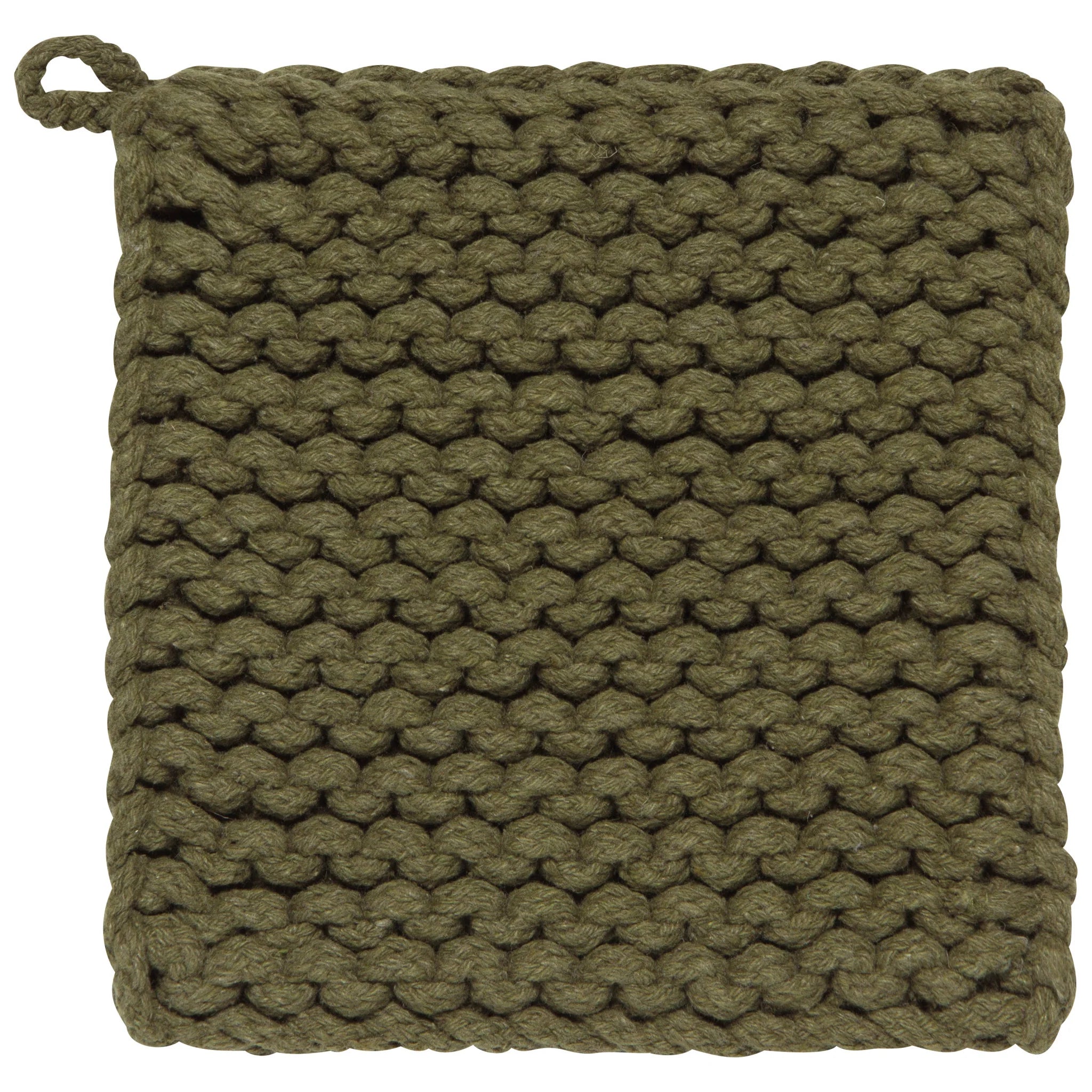 Premium Olive Green Knotted Cotton Potholder Set of 2 - Heat Resistant Kitchen Accessories for Cooking, Baking & Serving - Perfect for Oven, Stove & BBQ Use