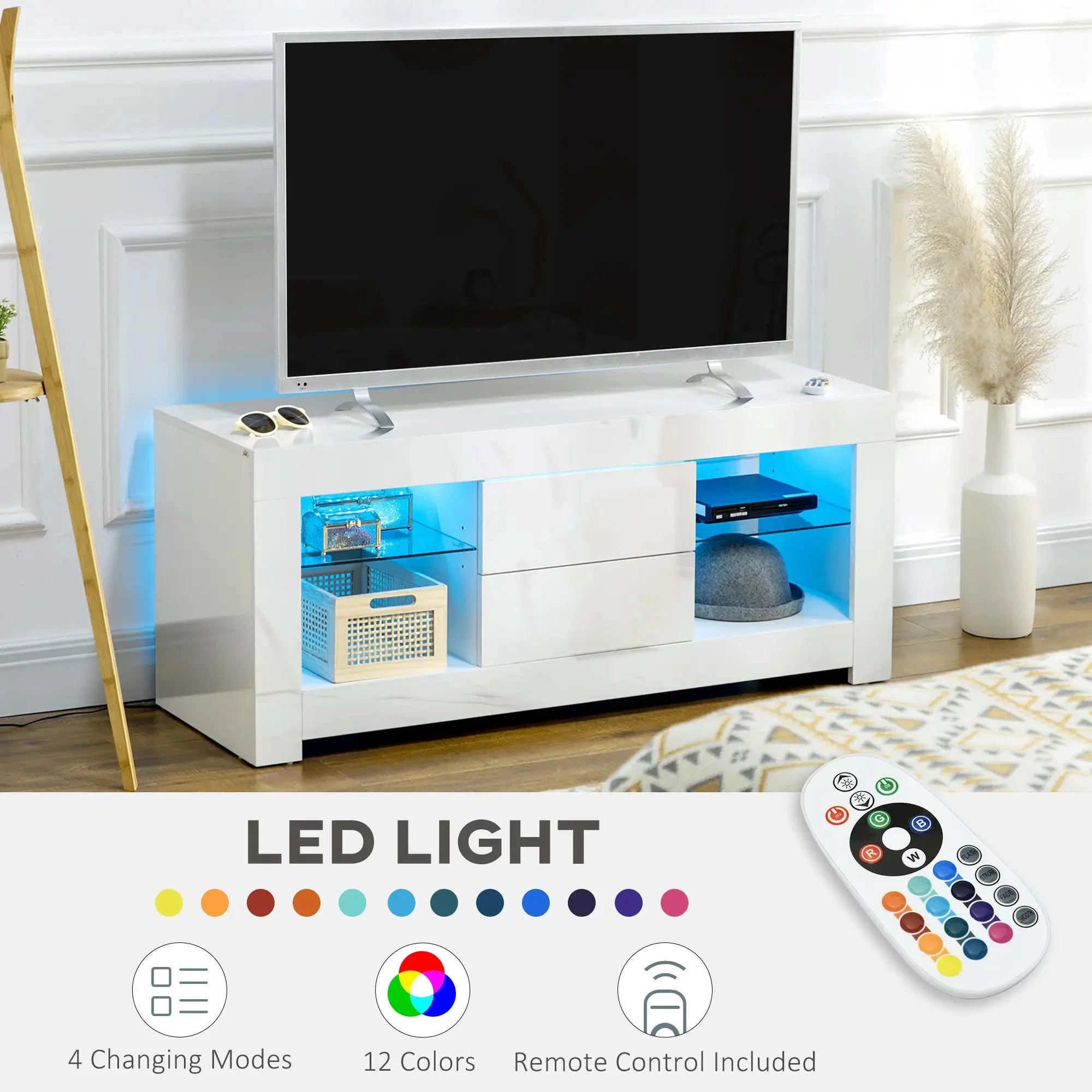 Modern TV Stand with LED Lights & Storage Shelves - 4 Color Options for Living Room, Bedroom & Home Theater Setup