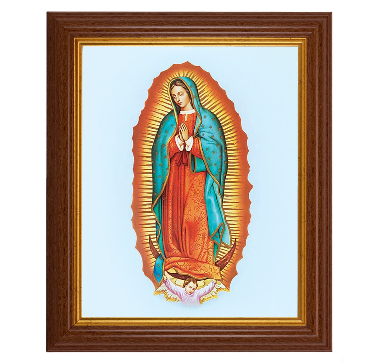 Our Lady of Guadalupe Framed Wall Art - Large Traditional Dark Walnut Fluted Frame with Gold Beaded Edge - Perfect for Home, Church & Office Decor - Religious Catholic Gift & Sacred Space Decoration