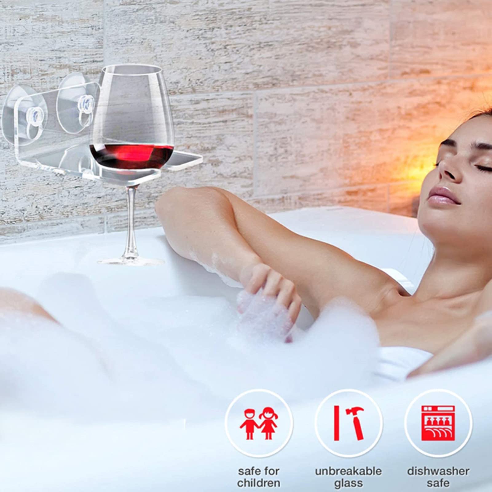 3.94×1.77in Transparent Acrylic Wine Glass Holder with Suction Cups - Portable Beer & Wine Cup Rack for Shower, Bathroom, Bathtub & Kitchen Storage (4.8cm/1.89in Hole Diameter) - Perfect for Small Spaces & Home Organization
