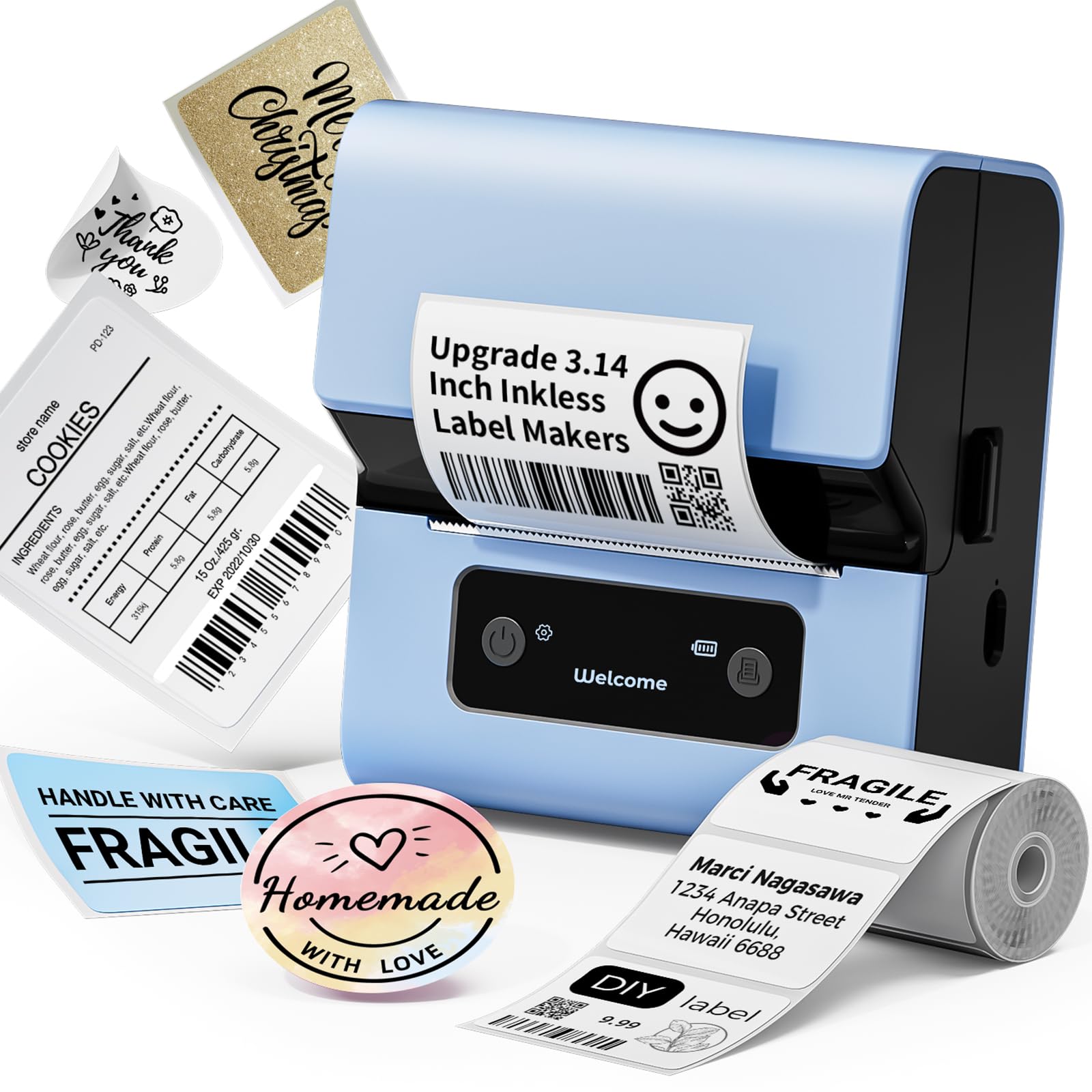 Phomemo M221 Bluetooth Label Printer - Portable Thermal Barcode Label Maker with Tape for Small Business, Clothing & Mailing | Compatible with Phone & PC (Blue) | Perfect for Home Organization, Retail Pricing & Shipping Labels