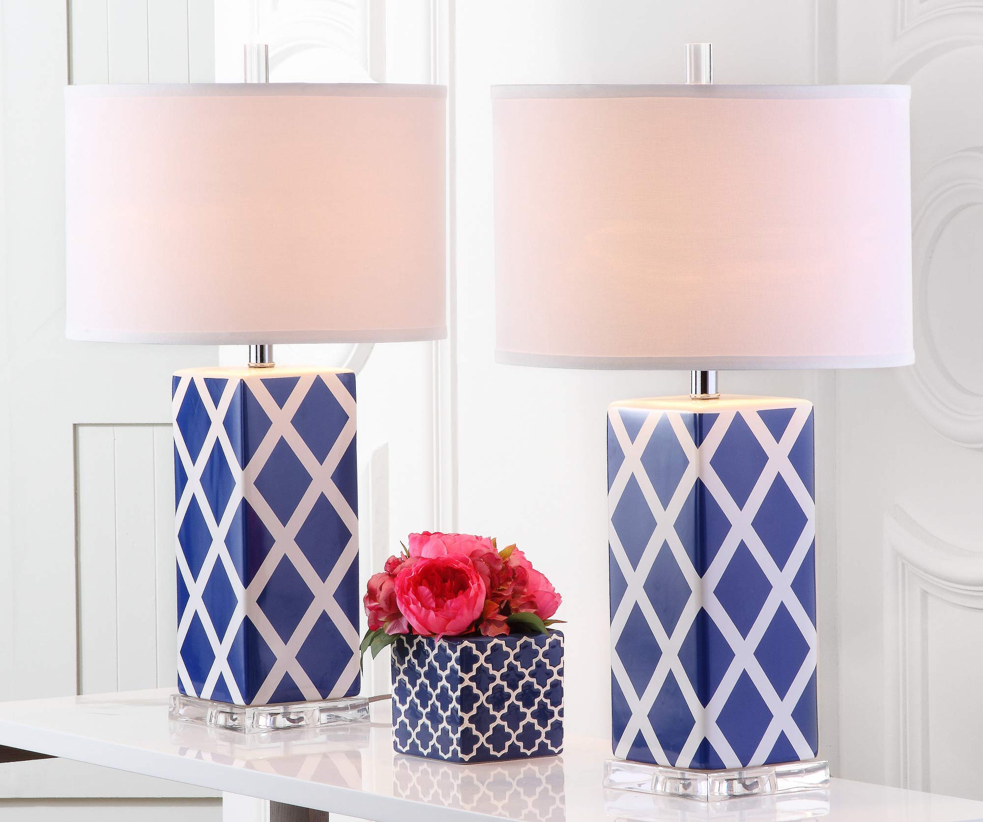 SAFAVIEH Modern Navy Blue Garden Lattice Trellis Table Lamp Set of 2 - 27