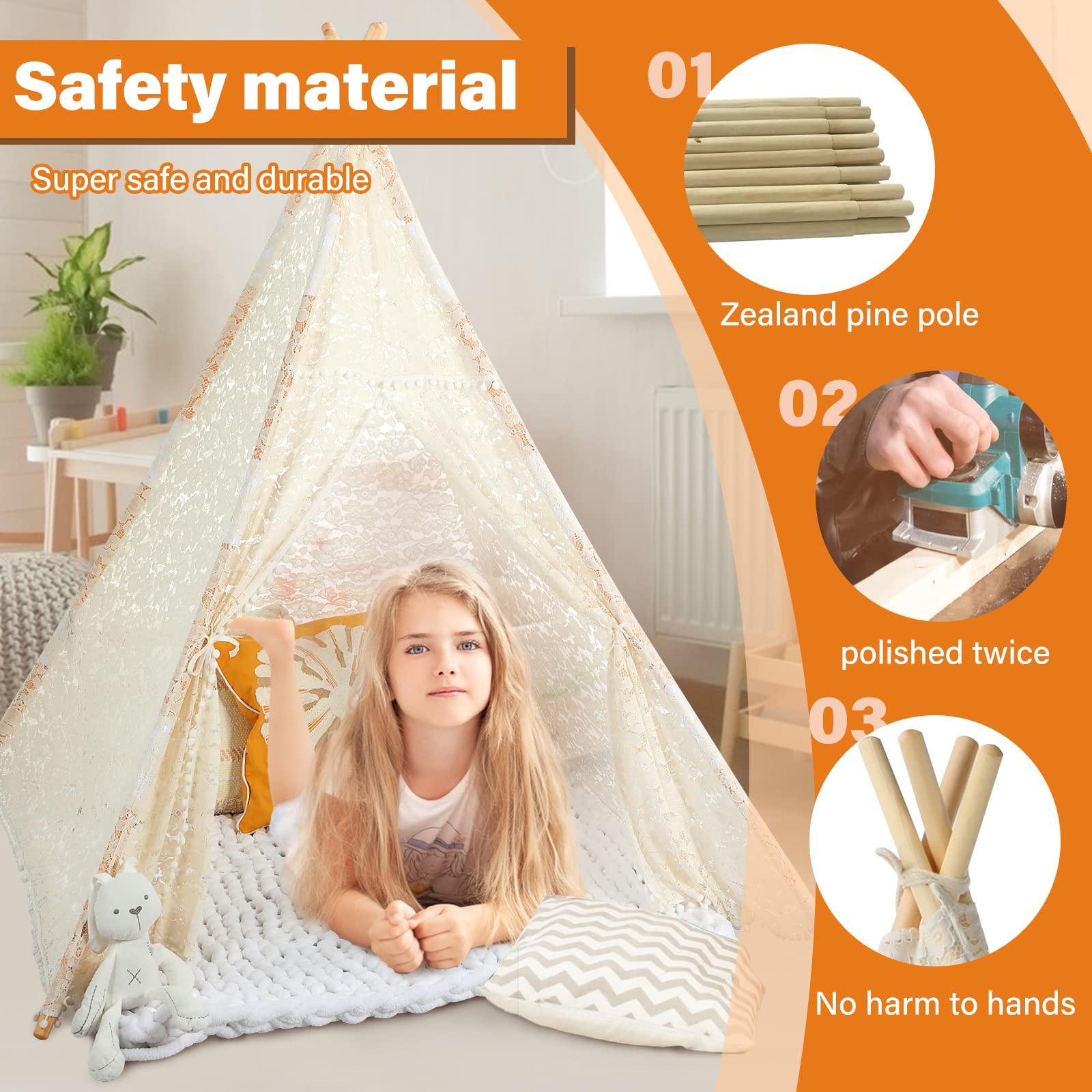 **Sumbabay Kids Teepee Tent with Lace - Indoor & Outdoor Playhouse for Toddlers, Boys & Girls - Perfect for Playtime, Reading Nook, or Birthday Gifts**