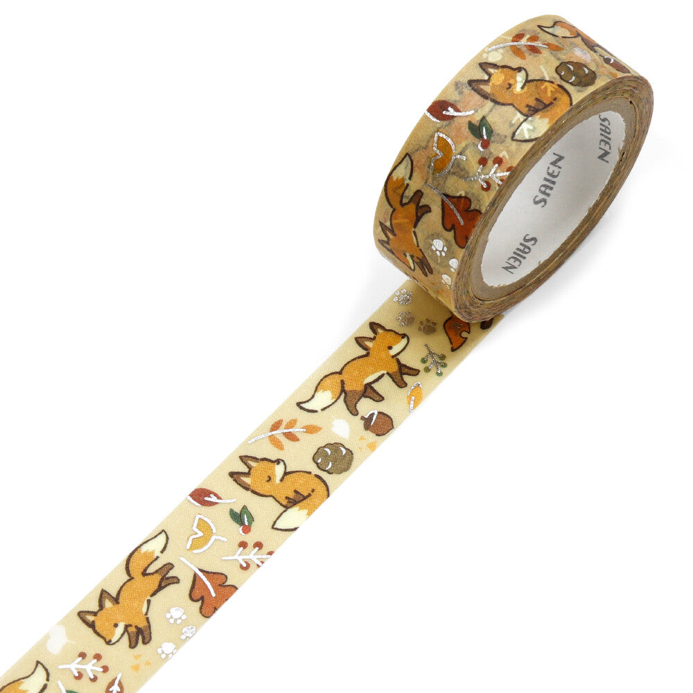 Autumn Fox Washi Tape - Decorative Japanese Paper Tape for Scrapbooking, Journaling, DIY Crafts, Gift Wrapping & Home Decor