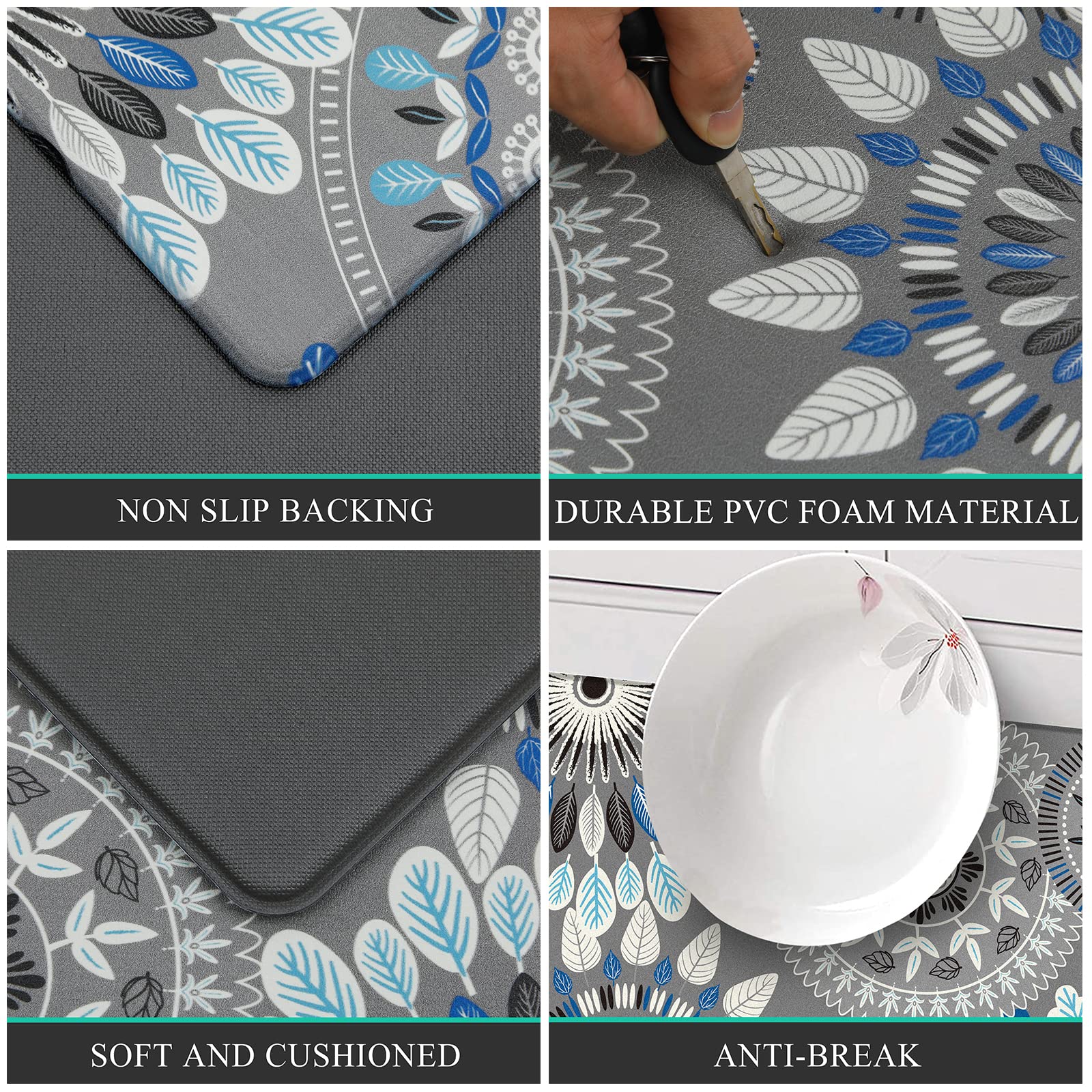 Boho Kitchen Rugs Set of 2 - Non-Slip Anti Fatigue Mats with Cushioning for Hard Floors, Waterproof Kitchen Runner for Comfortable Standing - Perfect for Kitchens, Laundry Rooms & High-Traffic Areas