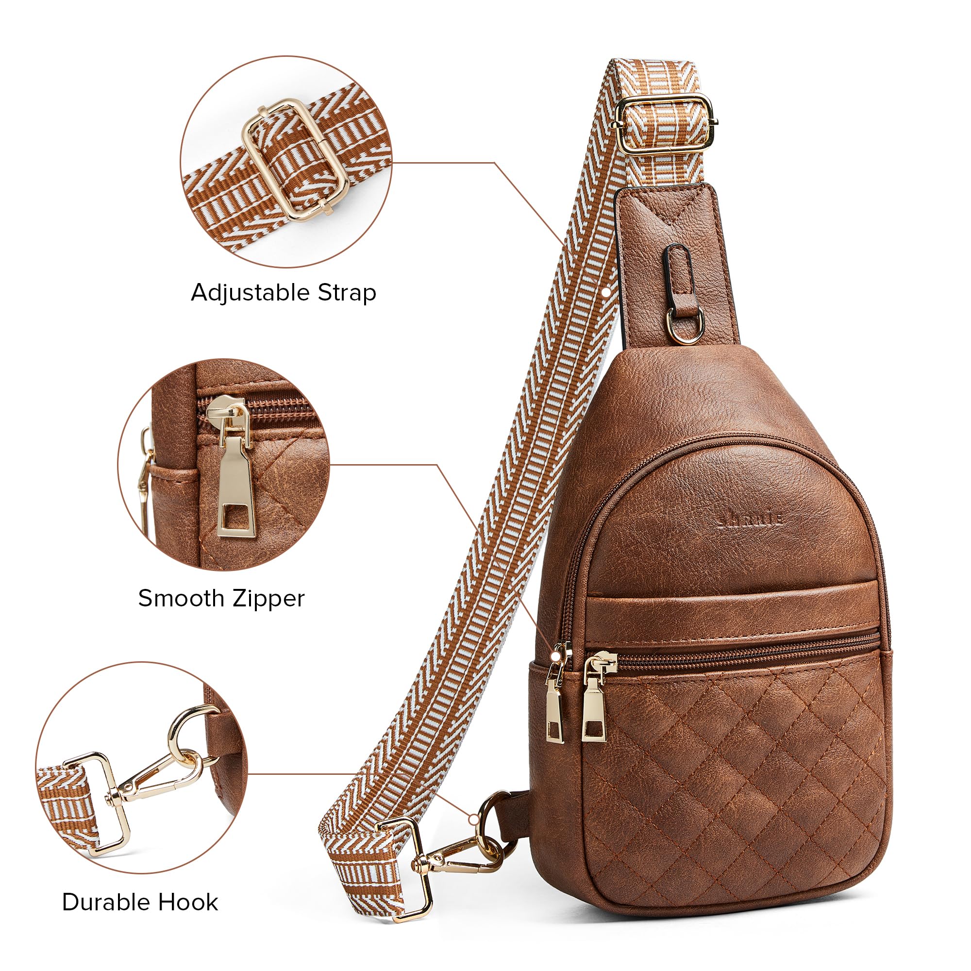 Shrrie Women's Quilted Leather Crossbody Sling Bag - Adjustable Strap Fanny Pack Purse for Everyday Use, Travel & Shopping