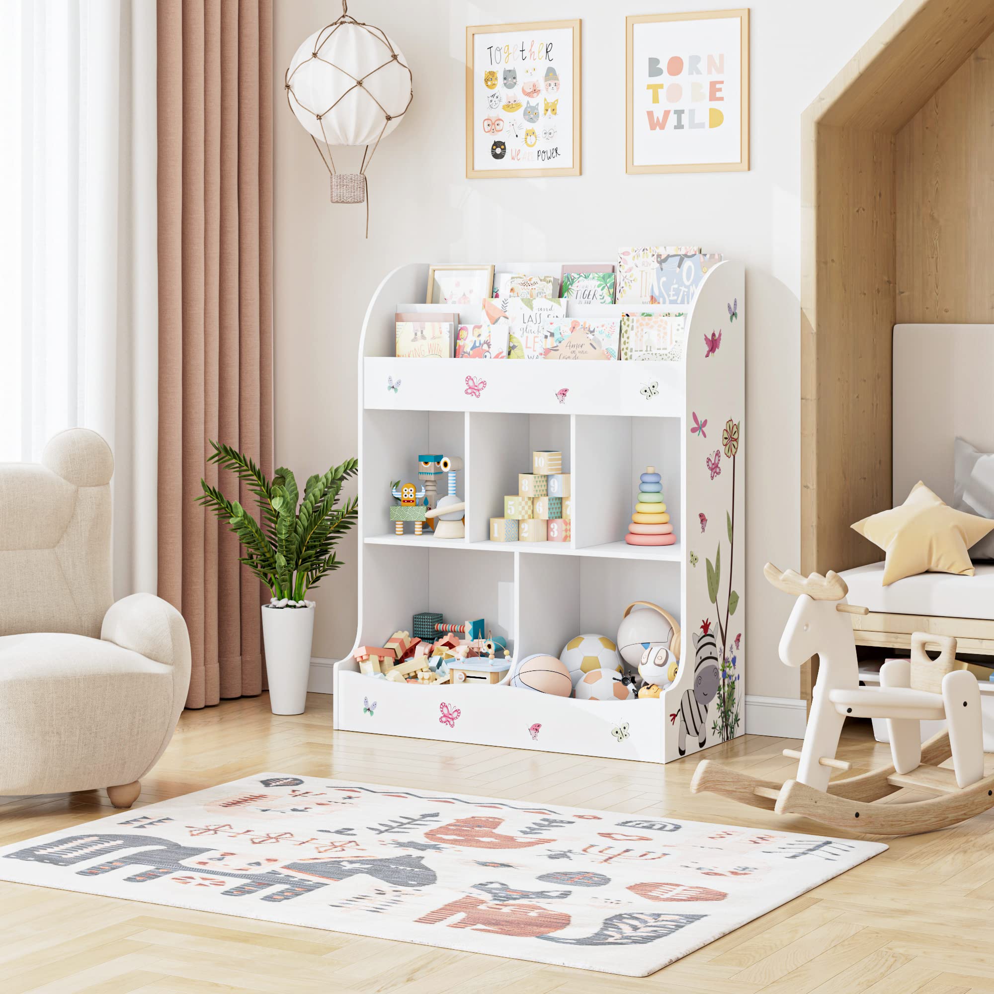 Kids Toy Storage Organizer with Bookcase - 6-Cubby Bookshelf & Toy Cabinet for Playroom, Bedroom, Nursery & Classroom - White Children's Furniture for Books, Toys & Room Organization