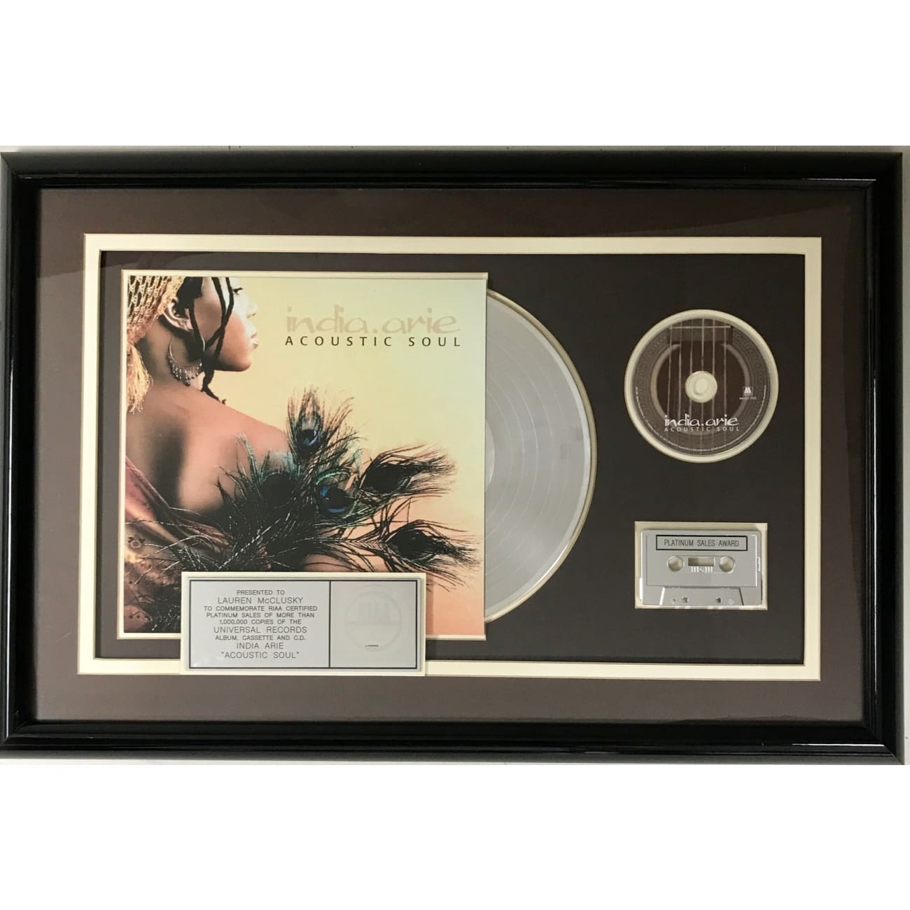 India Arie Acoustic Soul RIAA Platinum Album Award - Certified Music Collectible for Fans & Display - Perfect for Home Decor, Music Room, or Gift for Soul Music Lovers