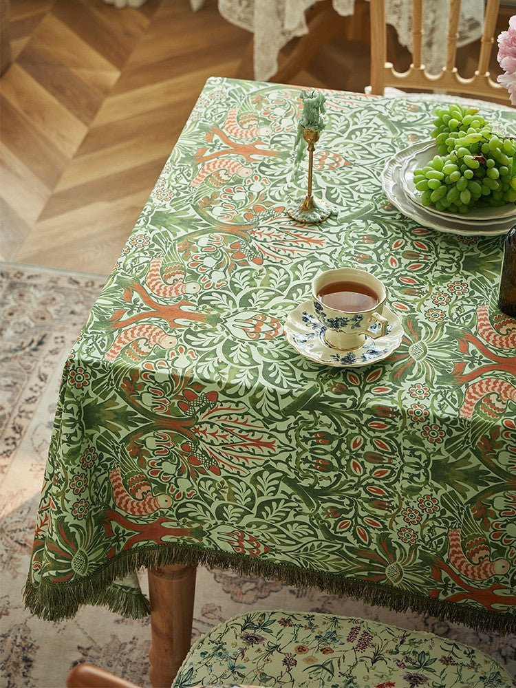 Green Floral Tablecloth for Home Decor - Large Square & Extra Long Rectangle Dining Table Cover - Perfect for Parties, Weddings & Everyday Use
