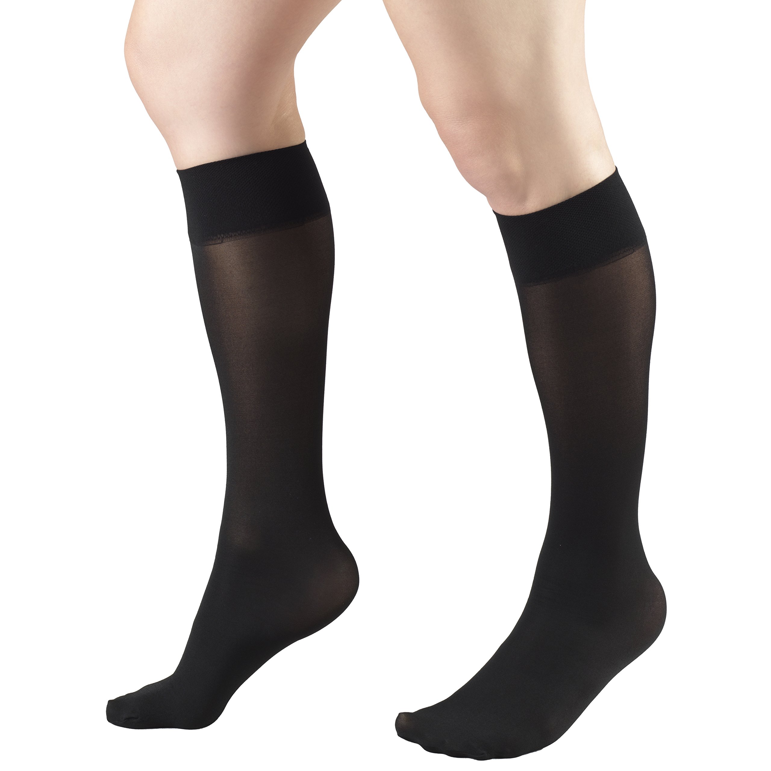 Truform Sheer Compression Stockings 8-15 mmHg for Women - Knee High 20 Denier Black Medium - Perfect for Travel, Work & Varicose Vein Relief