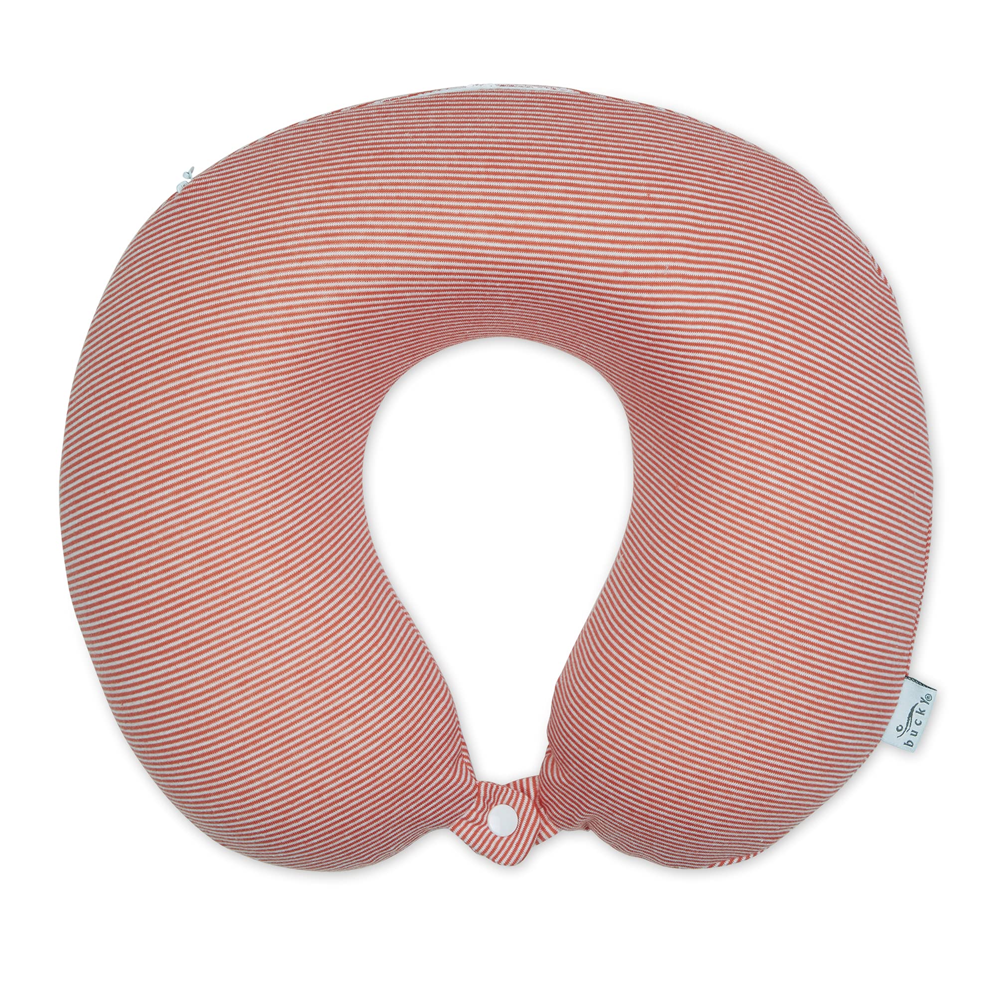 Bucky Jersey Stripe Memory Foam Neck Pillow for Travel - Soft & Supportive Comfort - Pink Stripe Design - Perfect for Airplanes, Cars & Office Use