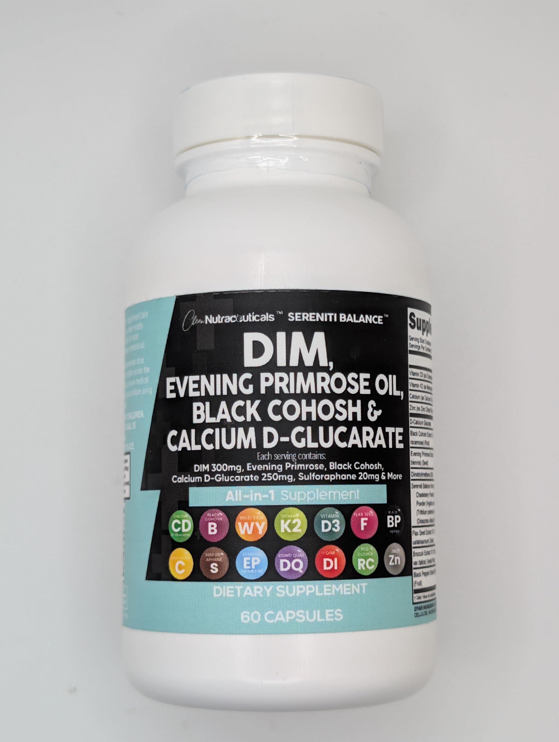 Clean Nutraceuticals DIM Complex for Women - Evening Primrose, Black Cohosh, Calcium D-Glucarate, Sulforaphane & Flax Seed Extract with Dong Quai - 60 Capsules for Hormonal Balance & Menopause Support - Perfect for PMS Relief & Natural Wellness
