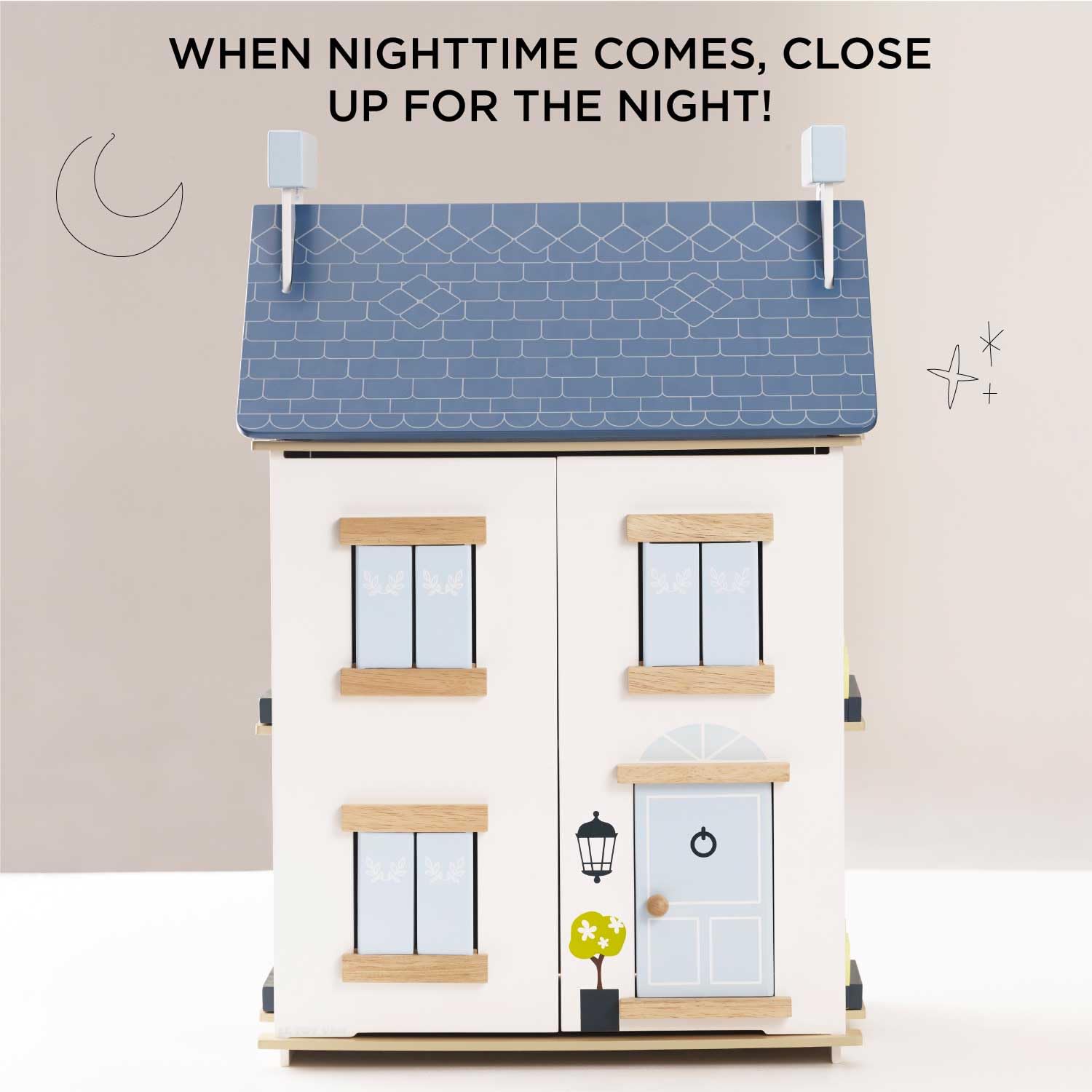 Le Toy Van Wooden Sky Doll House - 2 Story Dream House with Attic for Kids Ages 3+ | Dollhouse Accessories Included | Perfect for Imaginative Play & Room Decor