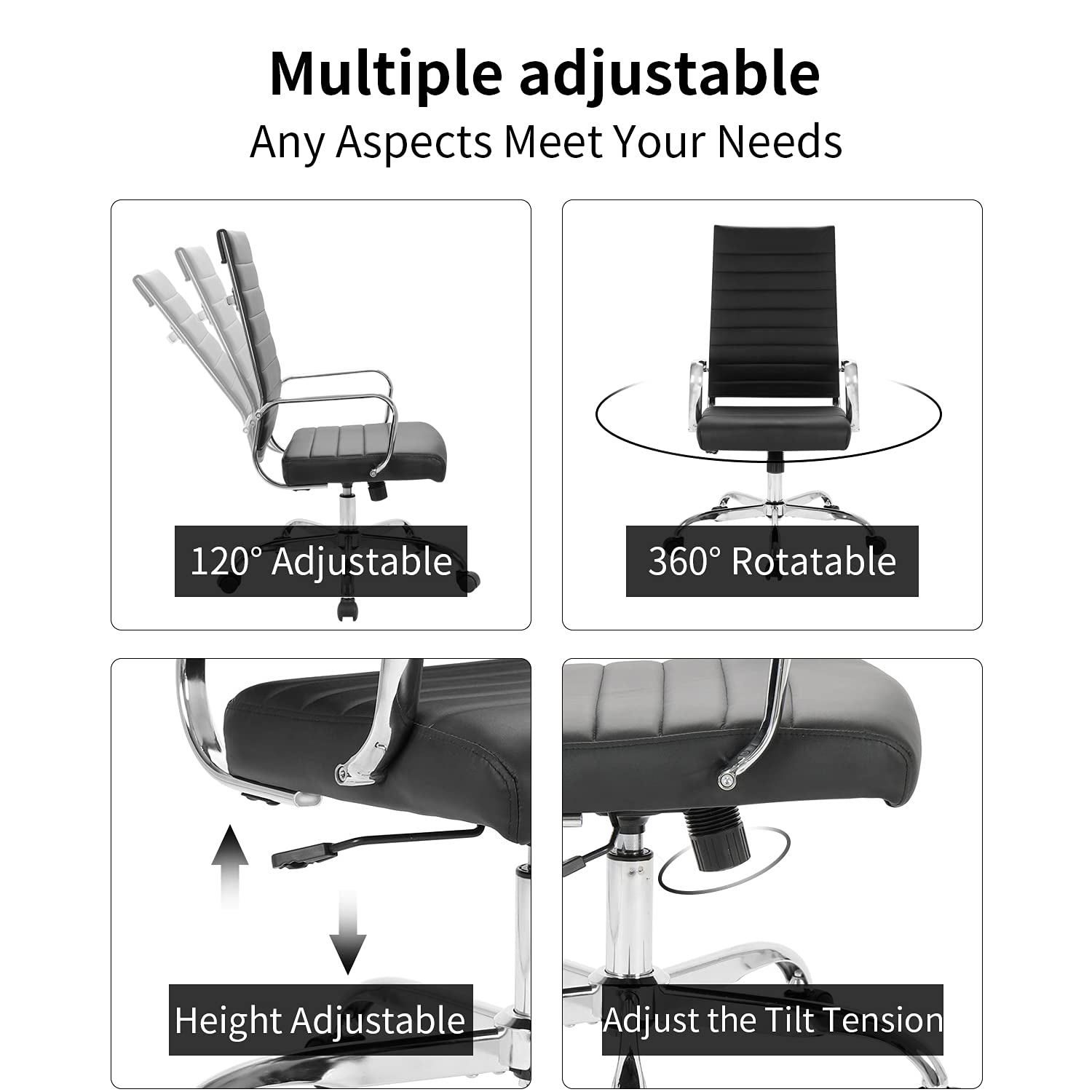 Ergonomic Modern Office Chair - Adjustable Leather Desk Chair with 360° Swivel & Lumbar Support - Perfect for Home Office, Gaming, and Executive Workspaces