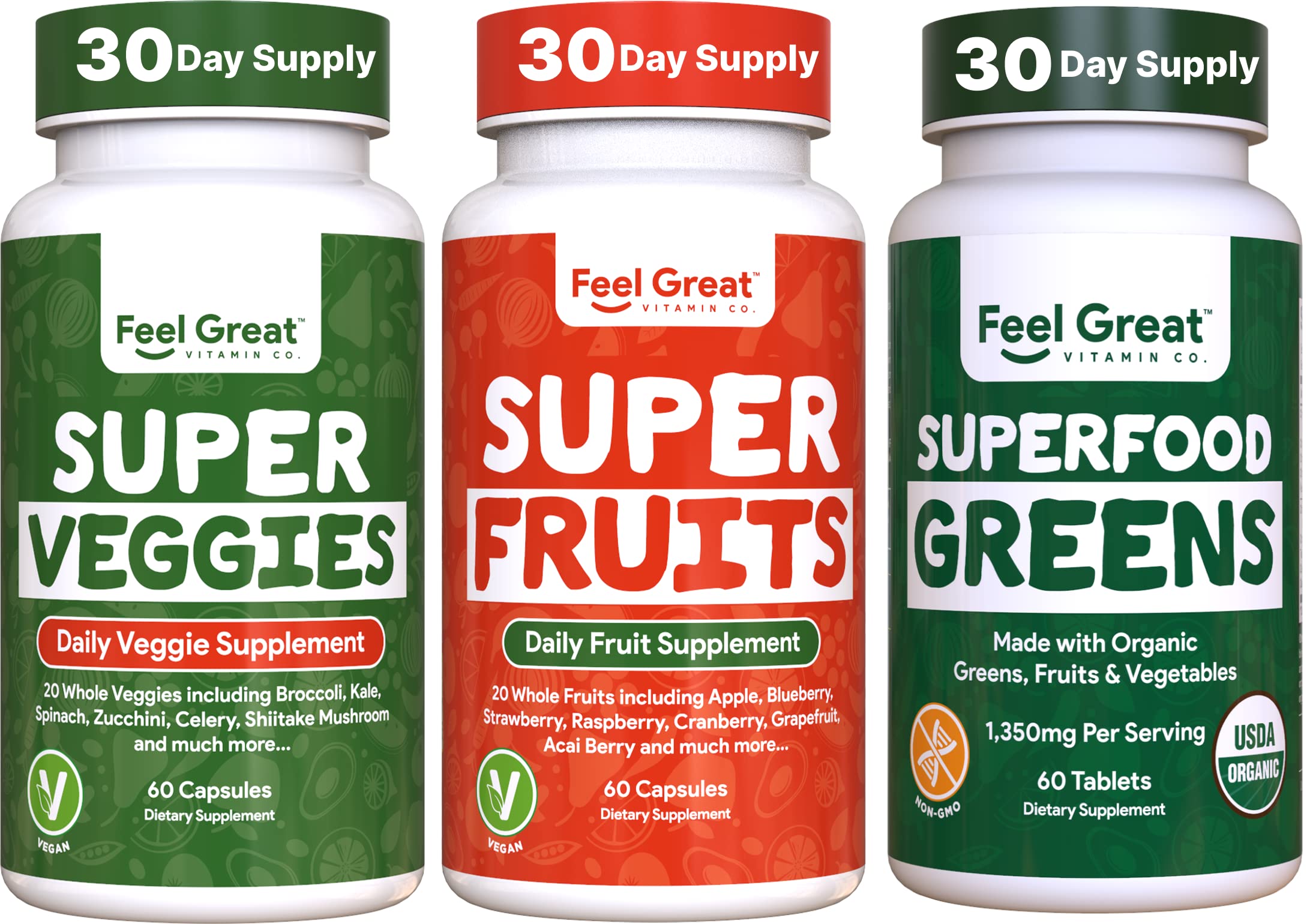 Organic Super Greens & Fruit Veggie Supplement Capsules | Whole Food Multivitamin Alternative | Boost Energy, Detox & Digestion | Perfect for Busy Lifestyles & Active Adults