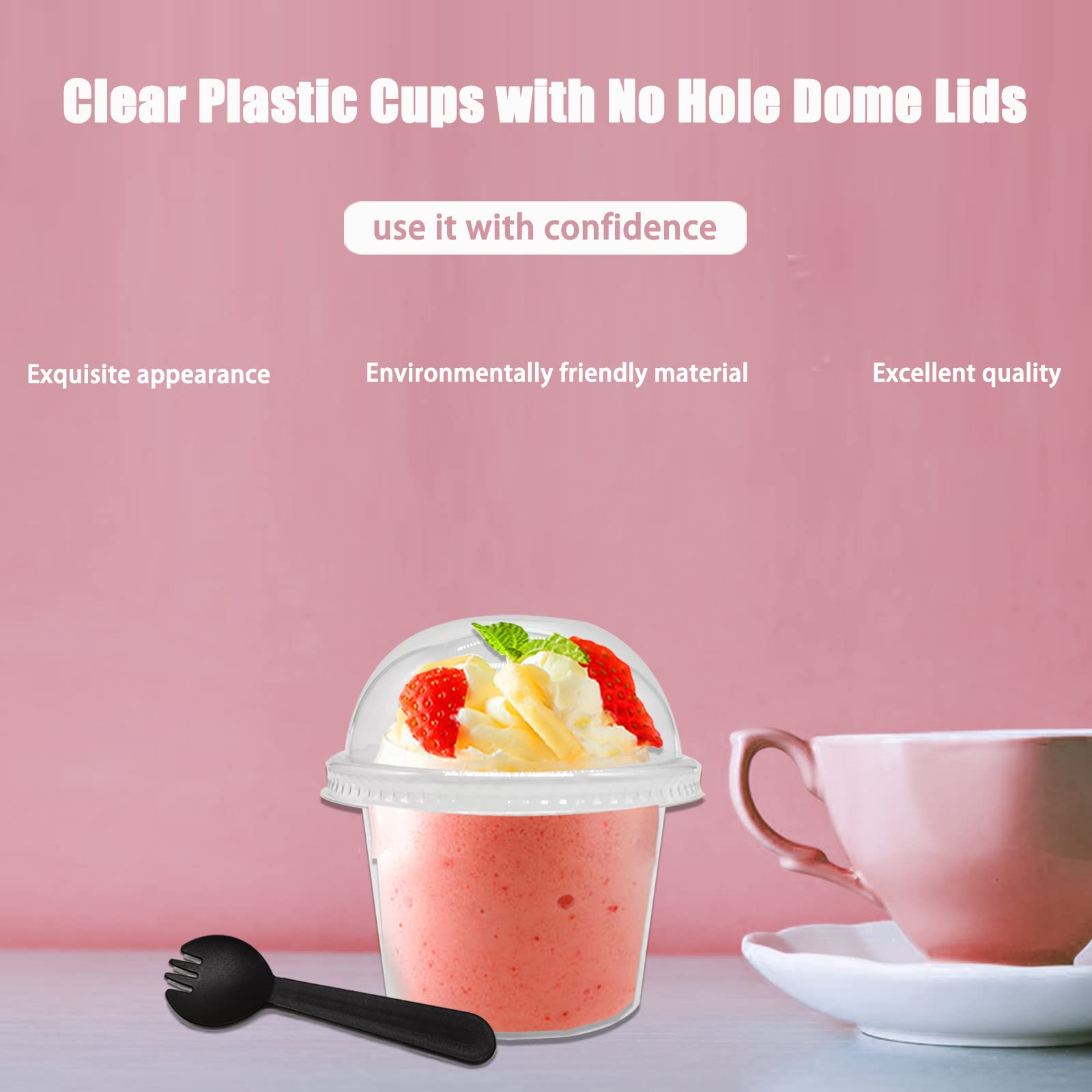 Panxxsen 50-Pack 8oz Clear Plastic Cups with Dome Lids - Disposable PET Parfait & Dessert Cups, Includes Sporks - Perfect for Fruit Salads, Yogurt, Ice Cream & Party Serving