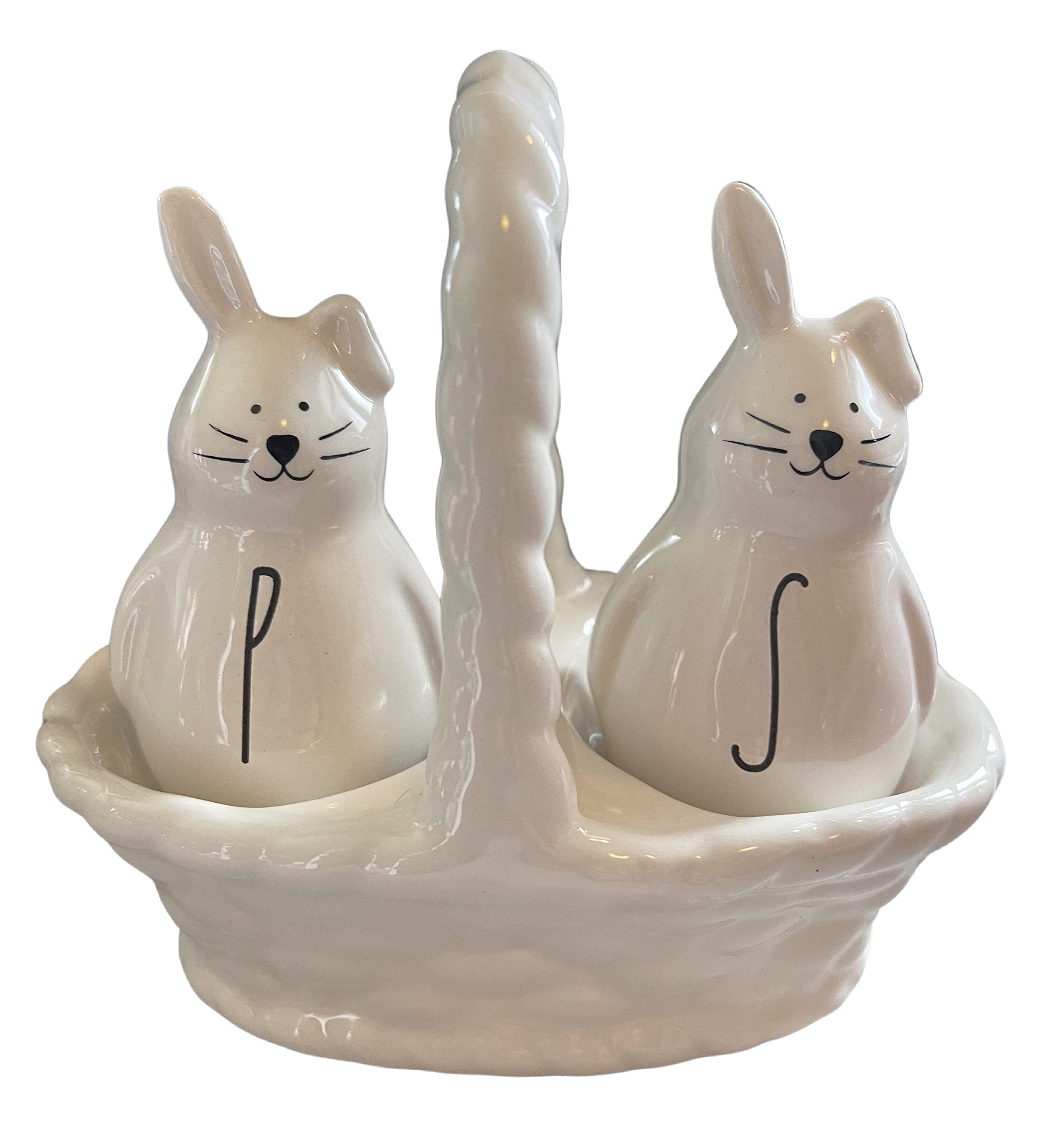 Rae Dunn Magenta Artisan Collection White Easter Bunny Salt and Pepper Shaker Set - Easter Basket Gift for Kitchen, Dining Table Decor, Spring Party Supplies