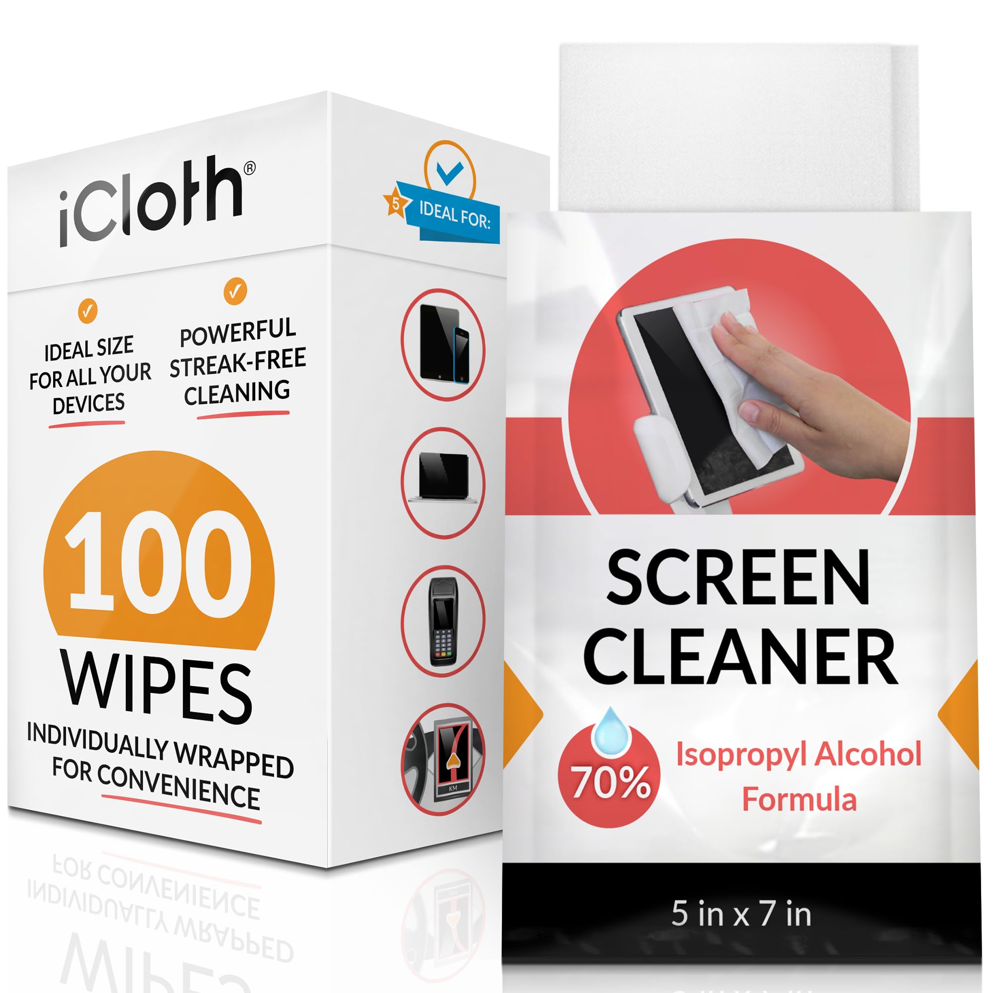 iCloth 70% Isopropyl Alcohol Cleaning Wipes for Large Screens & Electronics - Lint-Free, Streak-Free, Fast-Drying - Removes Dust, Fingerprints & Germs (100 Count) - Perfect for TVs, Monitors, Smartphones & Laptops