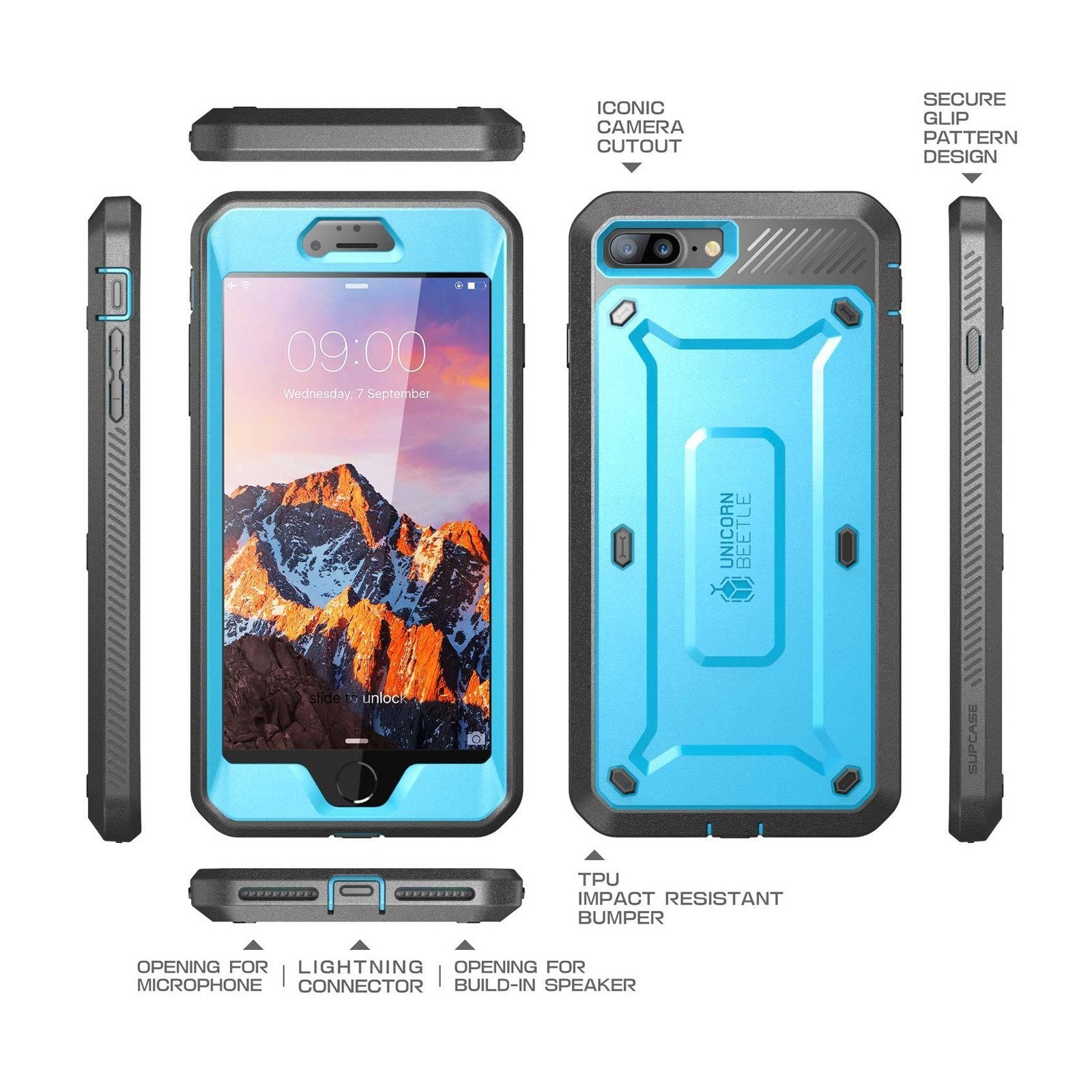 iPhone 7 Unicorn Beetle Pro Case with Holster - Rugged Protective Cover in Blue | Perfect for Outdoor Activities, Work & Everyday Use
