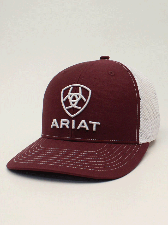 Ariat A300012609 Men's R112 Snapback Embroidery Baseball Cap - Burgundy Red for Outdoor Sports, Casual Wear & Country Style Fashion