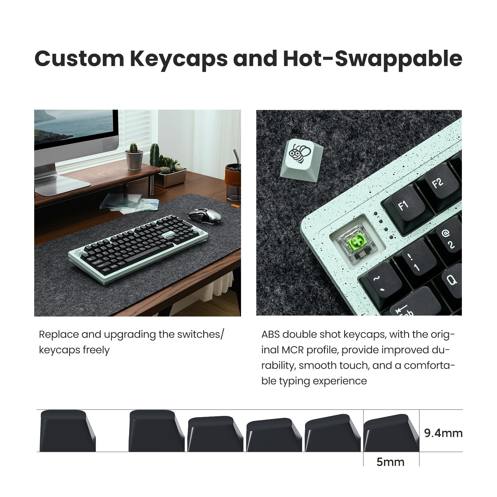 MelGeek Modern97 Wireless Mechanical Keyboard - 90% Compact Layout, Hot-Swappable Linear Switches, Bluetooth/2.4GHz/USB-C Connectivity, Customizable RGB Backlit Keys for Mac/Windows/Linux - Perfect for Gaming, Programming & Office Work