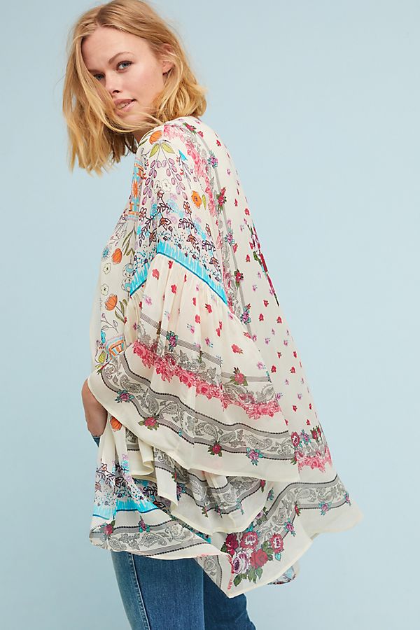 Elegant Floral Print Kimono with Ruffle Sleeves - Boho Chic Cover Up for Beach, Pool, or Summer Outfits