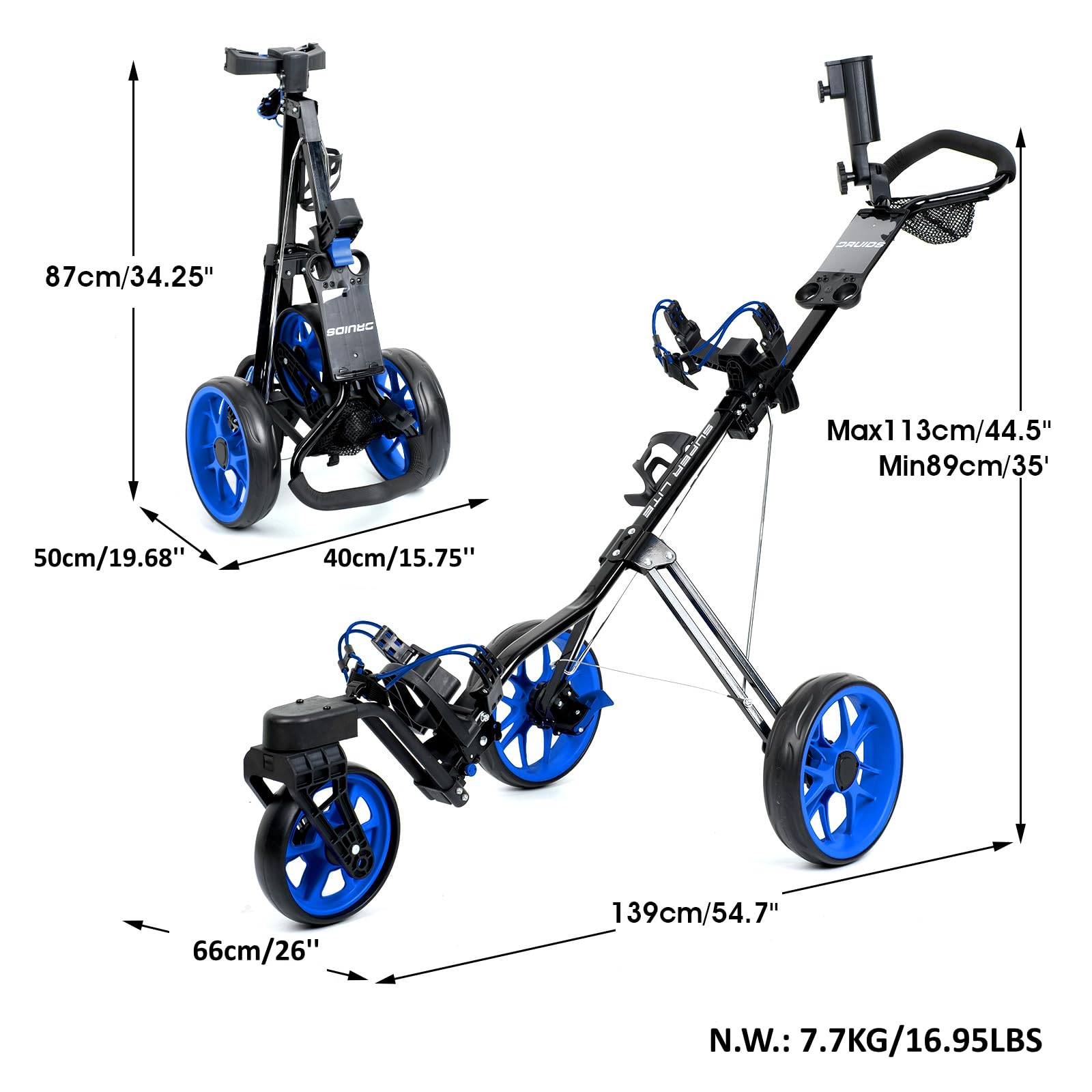DRUIDS Golf 360 Push Cart - Lightweight 3-Wheel Golf Push Cart with Swivel Wheels, Umbrella Holder & Brake System | Foldable & Portable Golf Caddy for Walking Courses | Perfect for Golfers, Seniors & Outdoor Enthusiasts