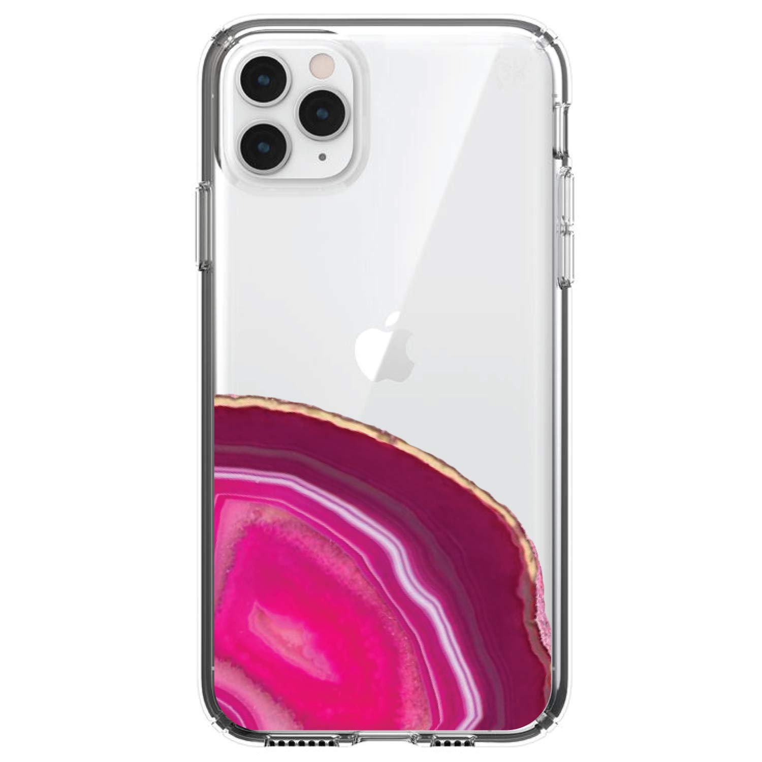 DistinctInk Clear Shockproof Hybrid Case for iPhone 13 Pro MAX (6.7 Inch) - TPU Bumper, Acrylic Back with Tempered Glass Screen Protector - Hot Pink Agate Crystal Geode Design - Perfect for Daily Protection & Outdoor Activities