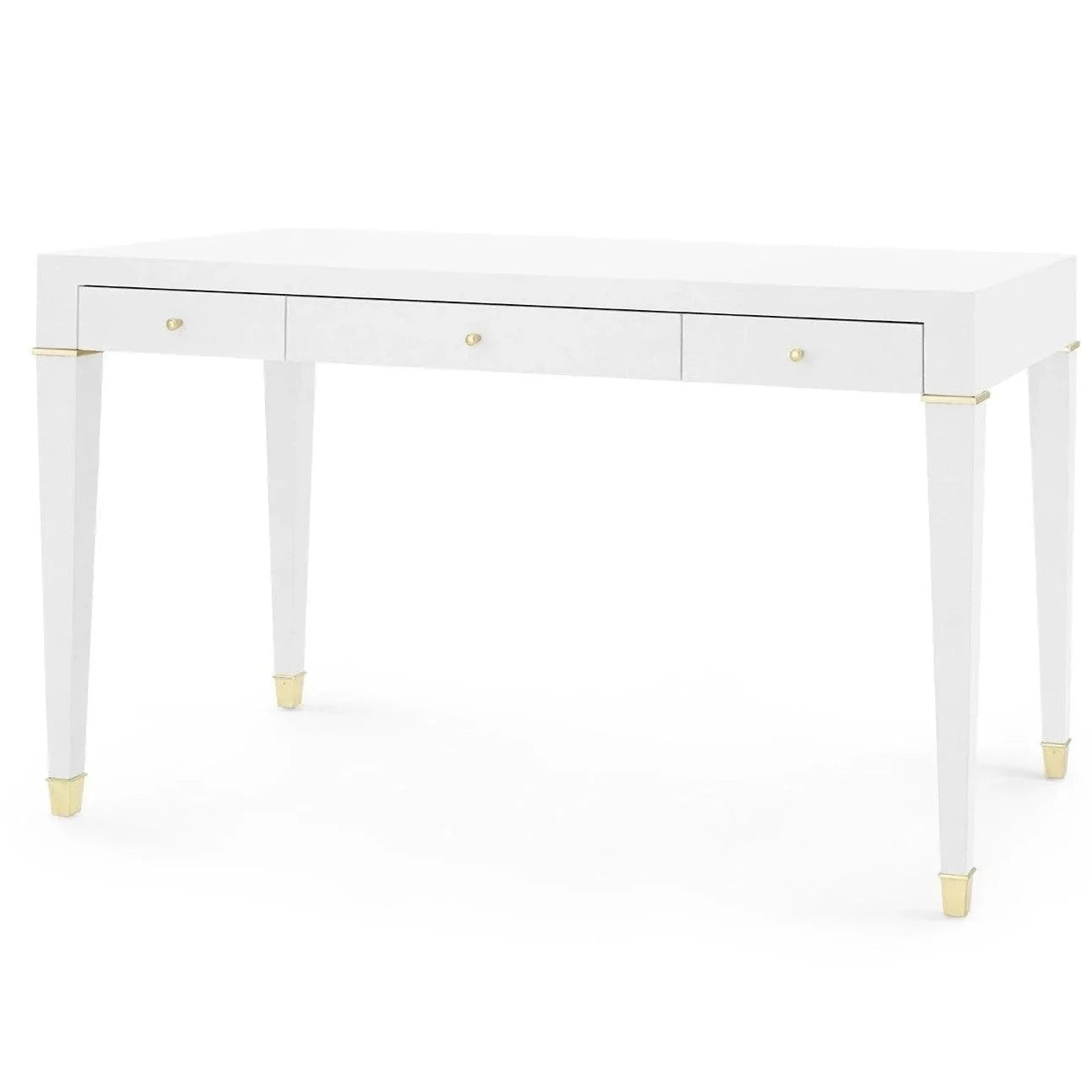 Claudette Cream Lacquered Linen Desk with Brass Accents - Perfect for Home Office, Study Room & Modern Workspace Decor