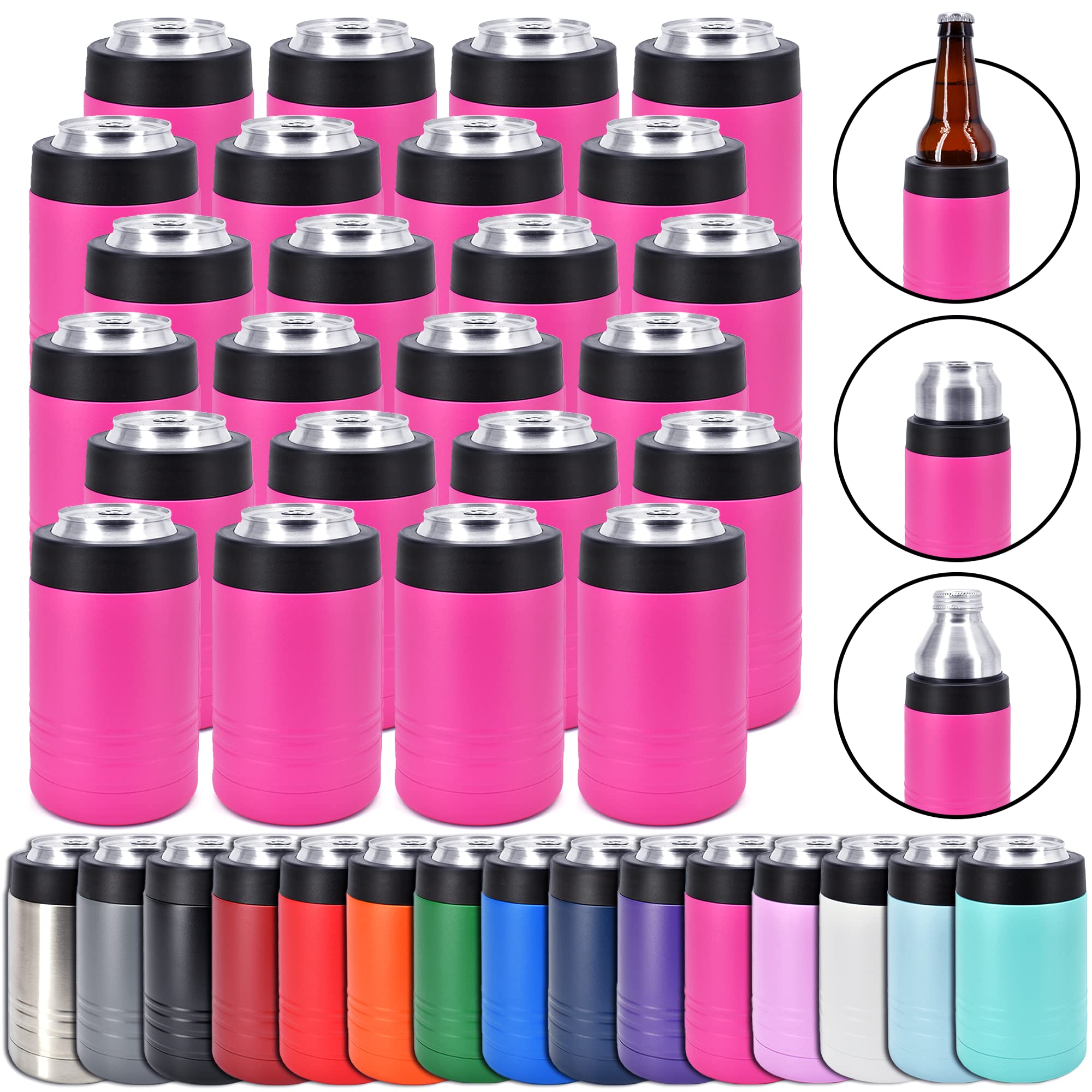 Clear Water Home Goods - 24-Pack 12 oz Stainless Steel Double Wall Vacuum Insulated Tumblers | Keeps Drinks Cold for 24 Hours | Powder Coated Pink | Perfect for Parties, Picnics & Office Use