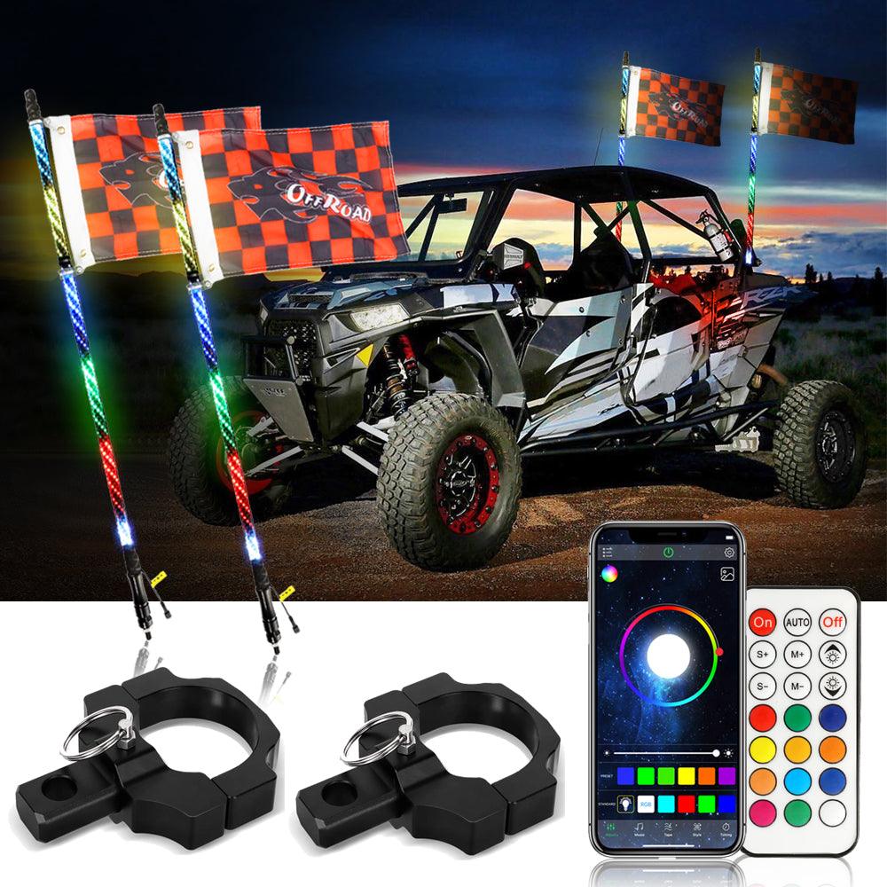 3FT/4FT LED RGB Whip Lights with Bluetooth & Remote Control - Waterproof Off-Road Light Bar for UTV, ATV, Jeep, Truck - Perfect for Night Riding, Camping & Off-Road Adventures