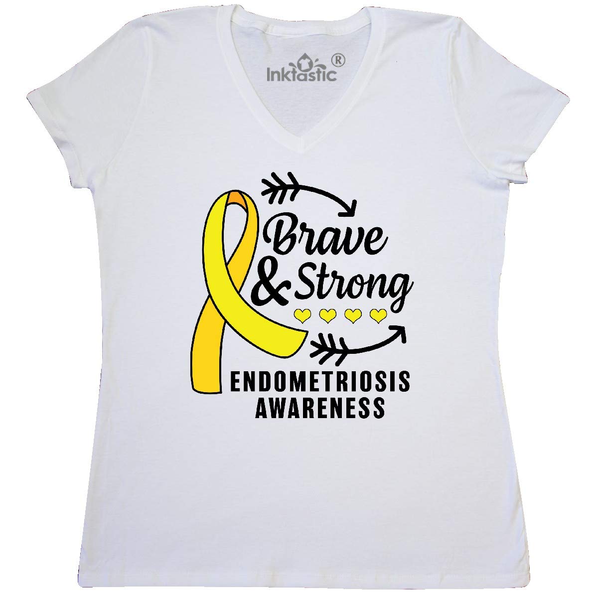 Inktastic Endometriosis Awareness Brave & Strong Women's V-Neck Tee - Comfortable Support Shirt for Endo Warriors & Awareness Events