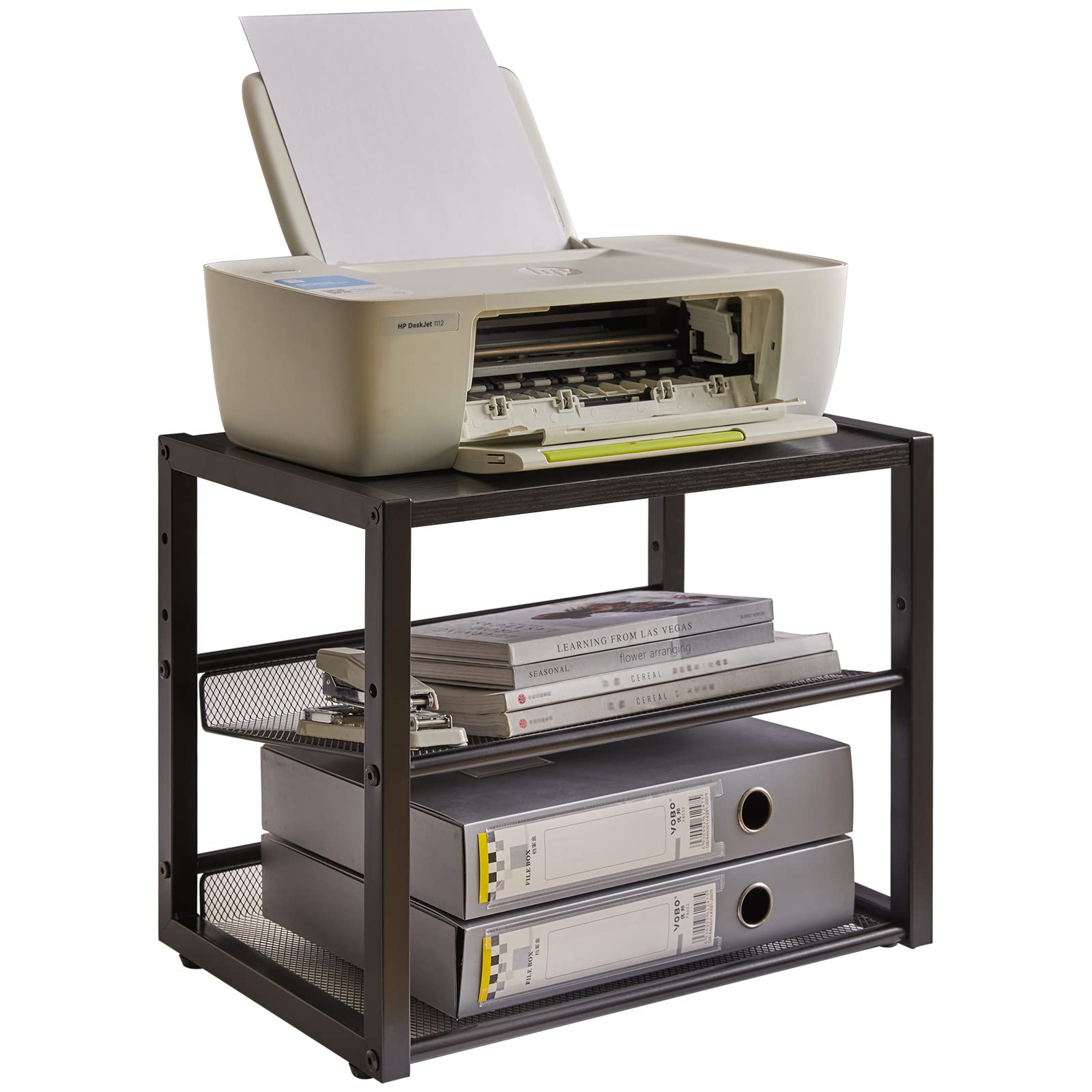 3-Tier Adjustable Desktop Printer Stand - Multi-Purpose Home Office Organizer for Printer, Fax Machine, Scanner, Files & Books - Space-Saving Black Workstation (UHPT001B) | Perfect for Small Offices, Dorm Rooms & Workspace Organization