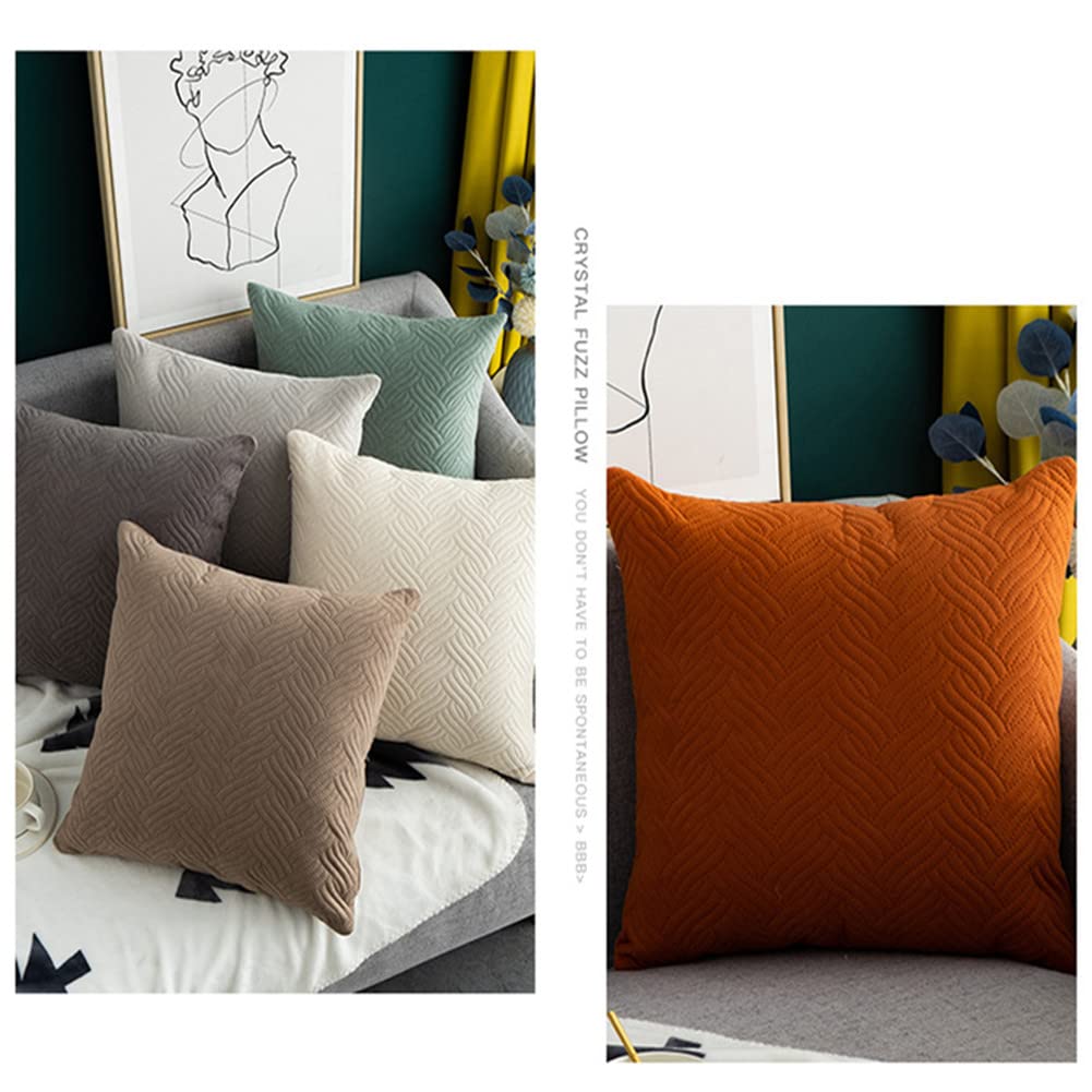 2 Pack Quilted Velvet Decorative Throw Pillow Covers - 18x18 Inch Square Soft Breathable Cushion Cases for Sofa, Couch & Bedroom - Light Grey - Perfect for Living Room Decor, Home Styling & Cozy Comfort