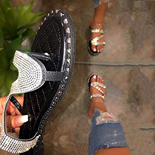 VARWANEO Women's Rhinestone Slippers - Sparkling Casual Flat Sandals for Women - Comfortable Round Toe Beach Slides - Perfect for Poolside, Vacation & Summer Outfits