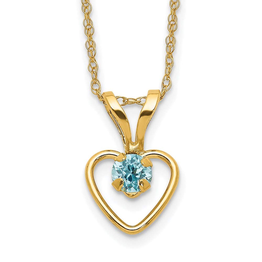 14K Yellow Gold 3mm Blue Zircon Heart Birthstone Necklace for Women - Elegant Fine Jewelry Gift for Her (15