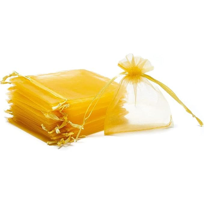 Avanti Creations Golden Clear Plain Potli Bags - 20 Pack (10x14cm) | Organza Drawstring Pouches for Jewelry, Wedding Favors & Party Gifts | Perfect for Indian Weddings, Bridal Showers & Festival Return Gifts