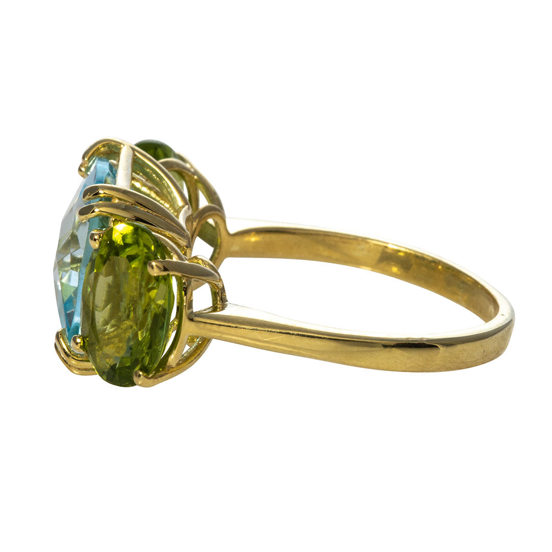 14K Yellow Gold Blue Topaz & Peridot Three Stone Ring - Elegant Jewelry for Engagement, Anniversary & Special Occasions