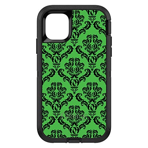 Green Black Damask Pattern On Black Case