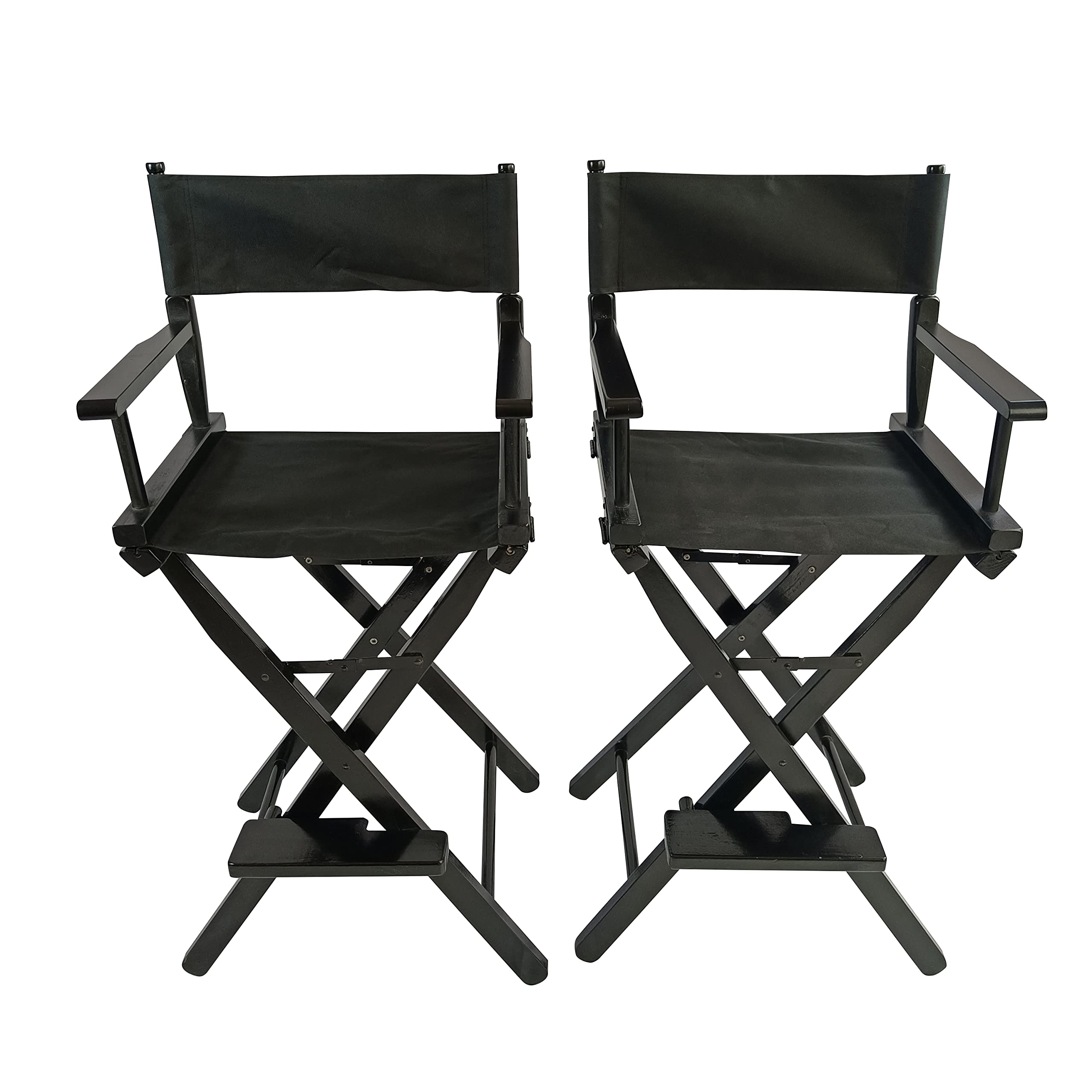 Rophefx 2-Pack Outdoor Canvas Director Chairs - Wooden Folding Camping Chairs with Armrests & Footrests - Heavy Duty Black Patio Furniture for Beach, Backyard, Picnic and Camping