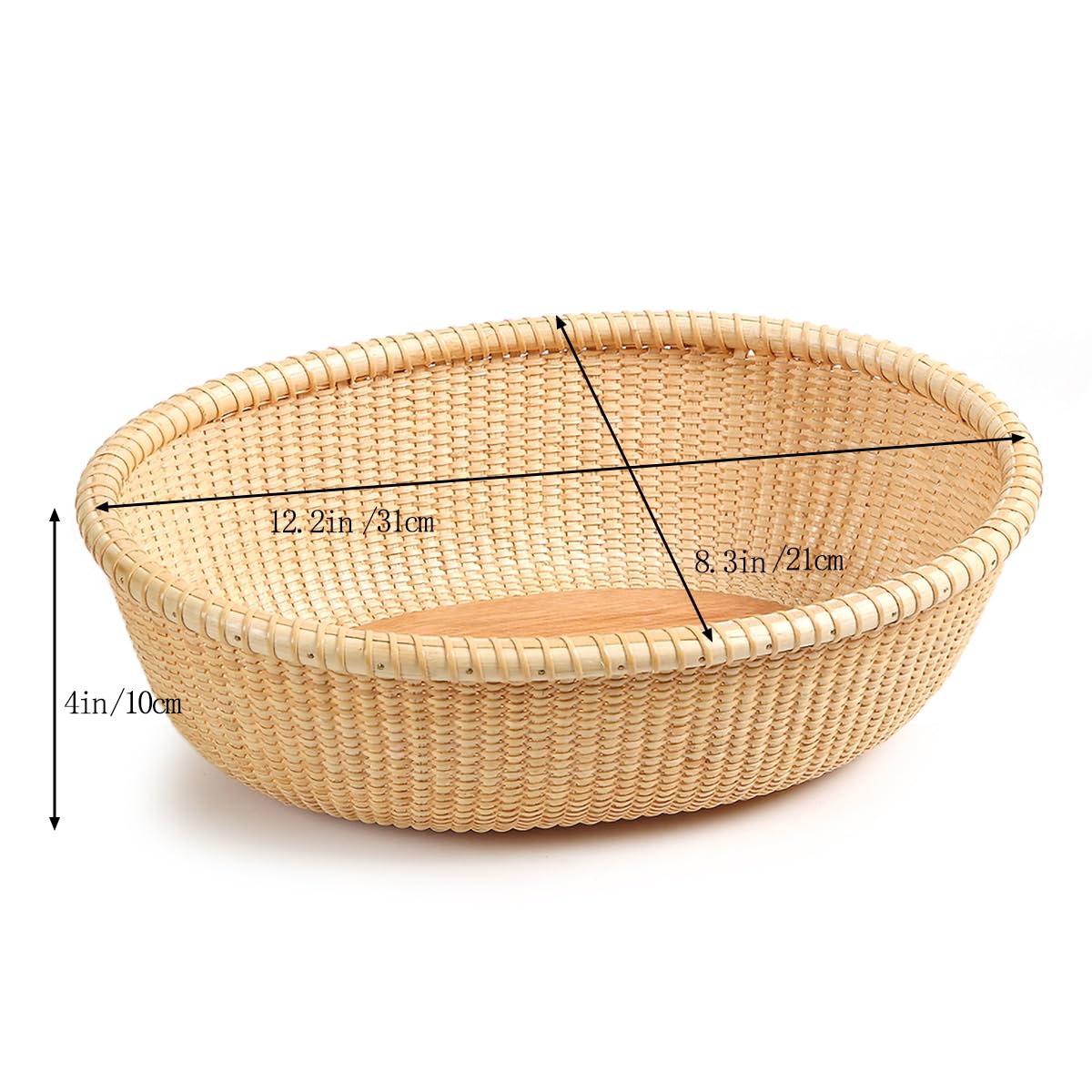 Nantucket-Style Cane Weave Fruit Basket - Natural Bread Tray for Kitchen Counter, Cake Display & Table Organizer | Perfect for Farmhouse Decor, Picnics & Rustic Weddings
