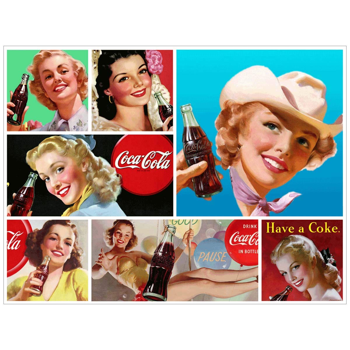 Coca-Cola Vintage Beauties Collage Wall Decal - 36 x 27 Inch Peel and Stick Wall Art for Home, Bar, Cafe & Retro Room Decor