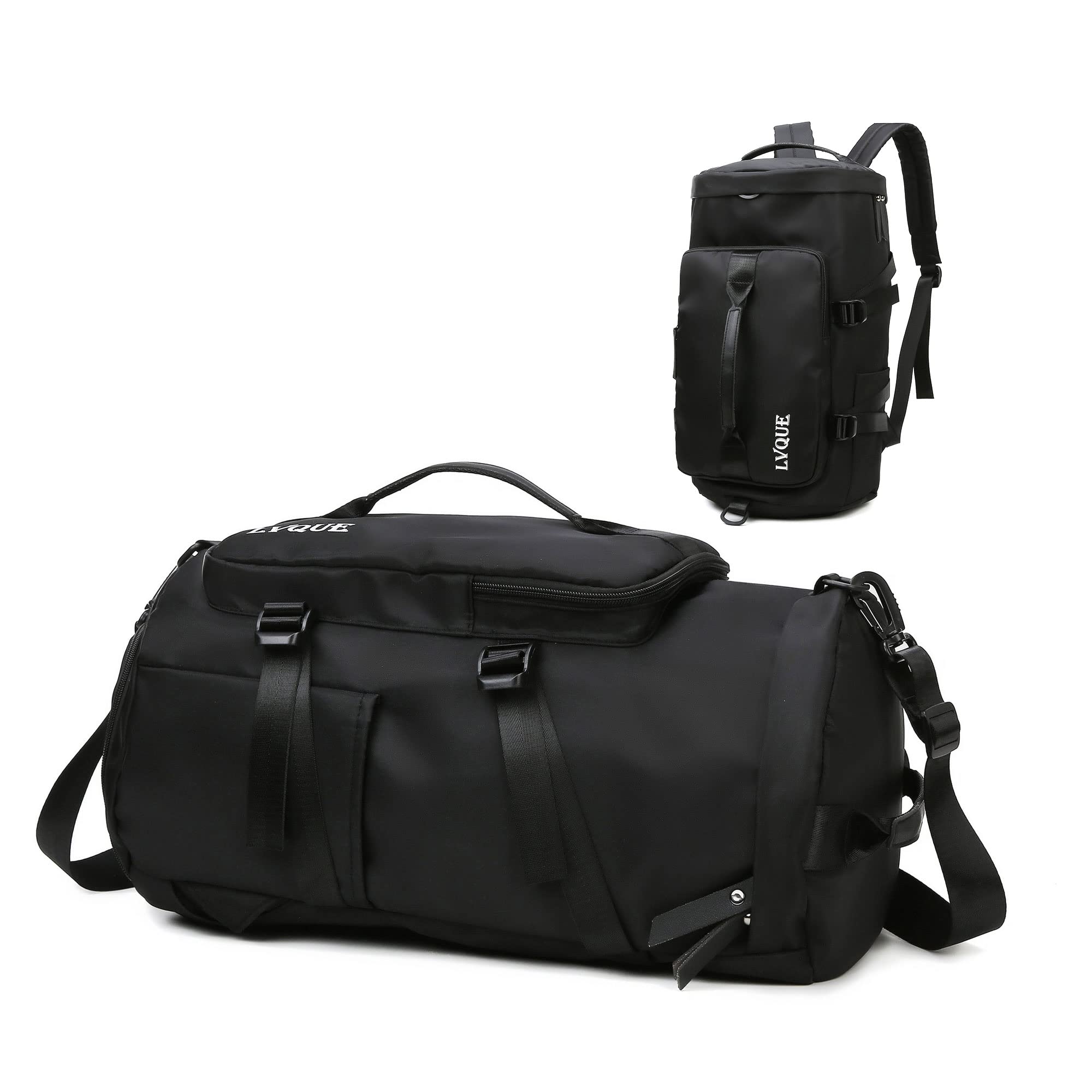 Waterproof Lightweight Duffle Backpack for Gym, Yoga, Swim & Travel - Men & Women Sports Bag with Shoe Compartment & Wet Pocket - Perfect for Workouts, Weekend Trips & Carry-On Luggage - Black