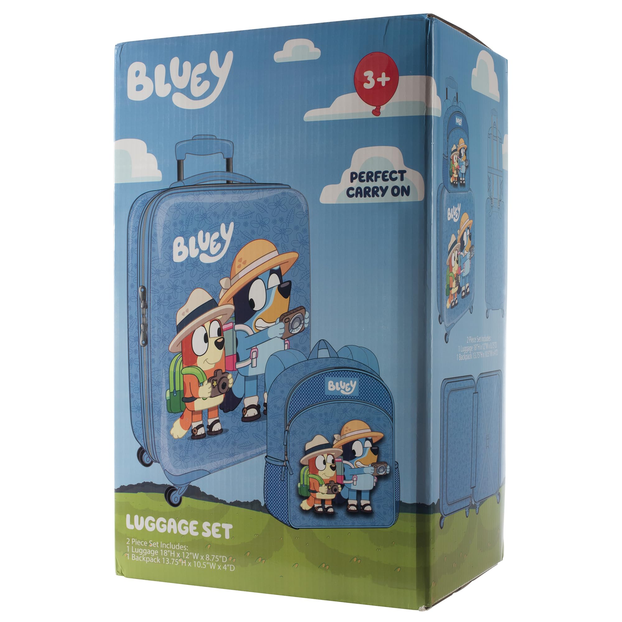 Bluey Kids Luggage and Backpack Set - 18 Inch Wheeled Carry-On Suitcase & 13.75 Inch School Backpack for Travel, School & Day Trips | Durable Children's Luggage with Wheels & Matching Backpack