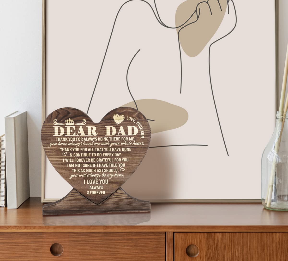 Personalized Wooden Heart Plaque for Dad - Thoughtful Father's Day, Birthday & Christmas Gift - Engraved Sentimental Thank You Dad Sign - Meaningful Home Decor for Father's Gifts - Perfect for Office Desk, Man Cave or Living Room Display