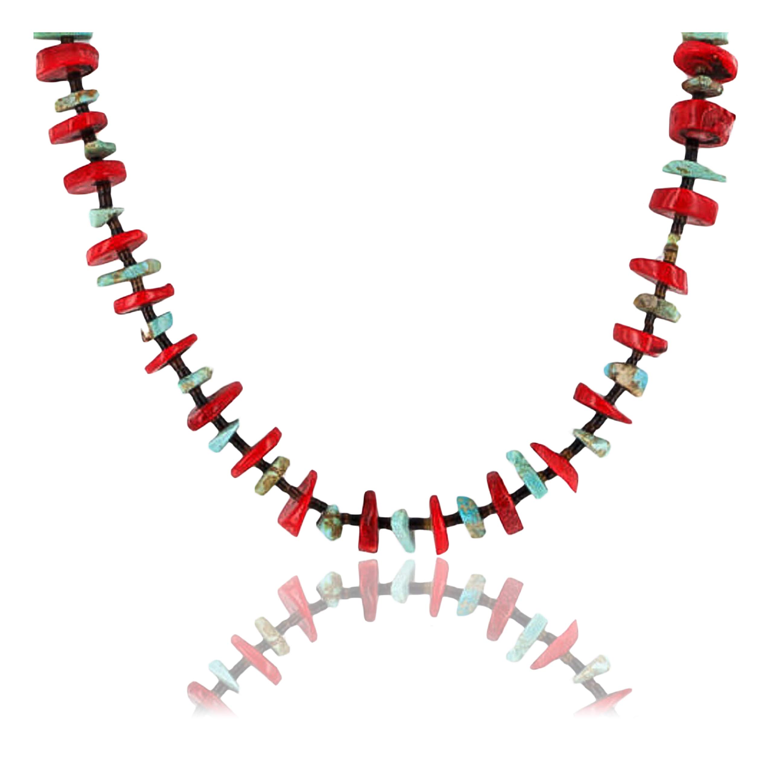 Authentic Navajo Turquoise Coral Necklace - Handmade Sterling Silver Native American Jewelry - Perfect for Boho Fashion, Weddings & Cultural Events