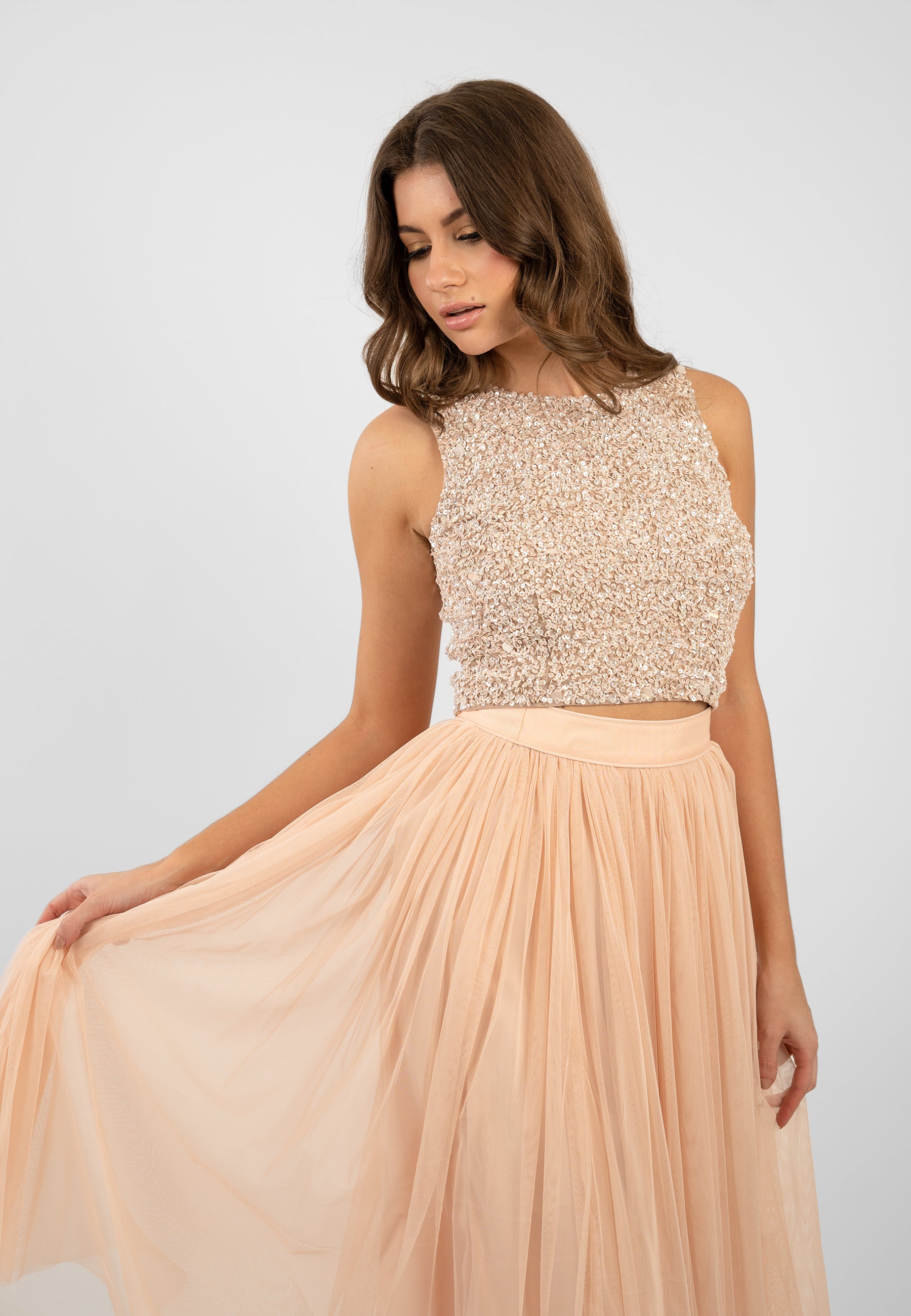 Picasso Nude Embellished Sequin Top for Women - Glamorous Party Blouse with Sparkling Sequins | Perfect for Night Out, Club Wear & Special Occasions