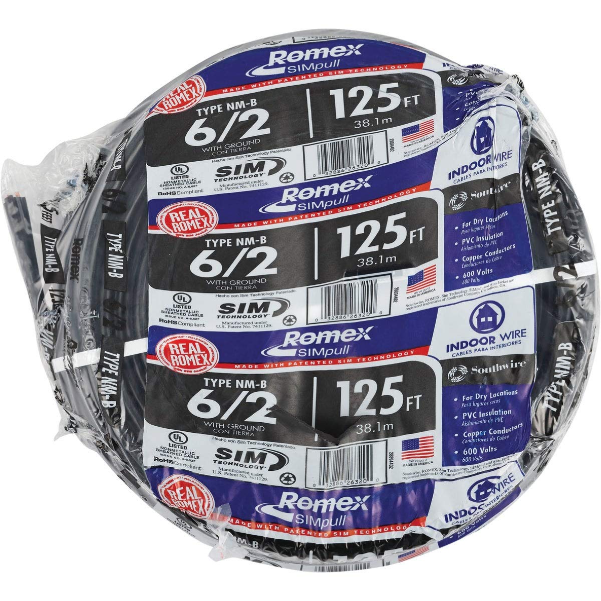 Southwire 28894402 14/2 NM-B Nonmetallic Sheathed Electrical Cable with Ground - Ideal for Indoor Wiring, Home Renovations & DIY Electrical Projects